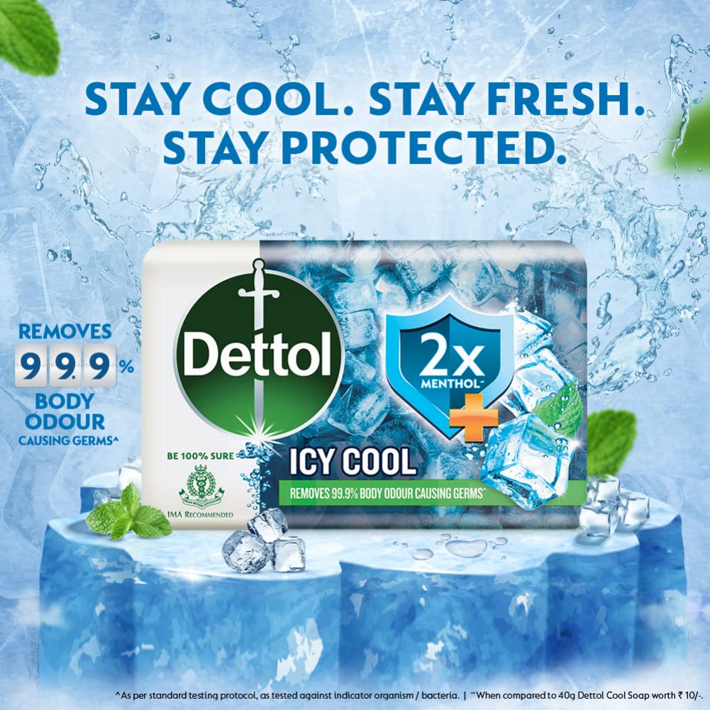 Dettol Intense Cool Bathing Soap Bar with Menthol – 75g | Buy 3 Get 1 Free
