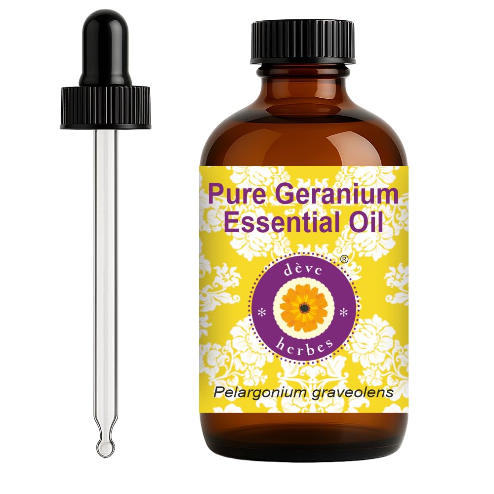 deve herbes Geranium Essential Oil (Pelargonium graveolens) with Glass Dropper – Pure, Non-Sticky, Lightweight 120ml