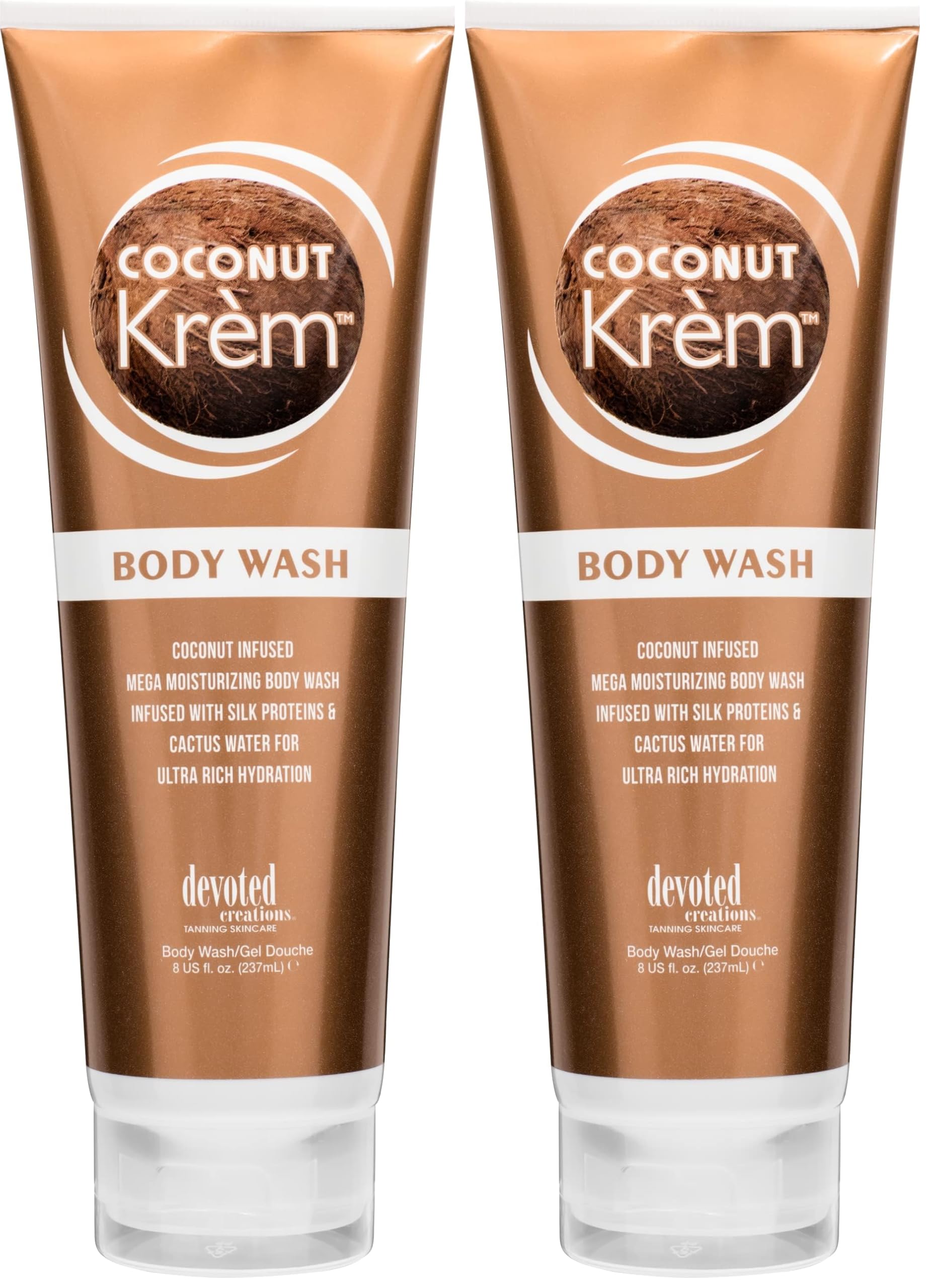 Devoted Creations Coconut Krem Body Wash – Coconut Infused Hydration with Silk Proteins & Cactus Water (8 oz x 2)