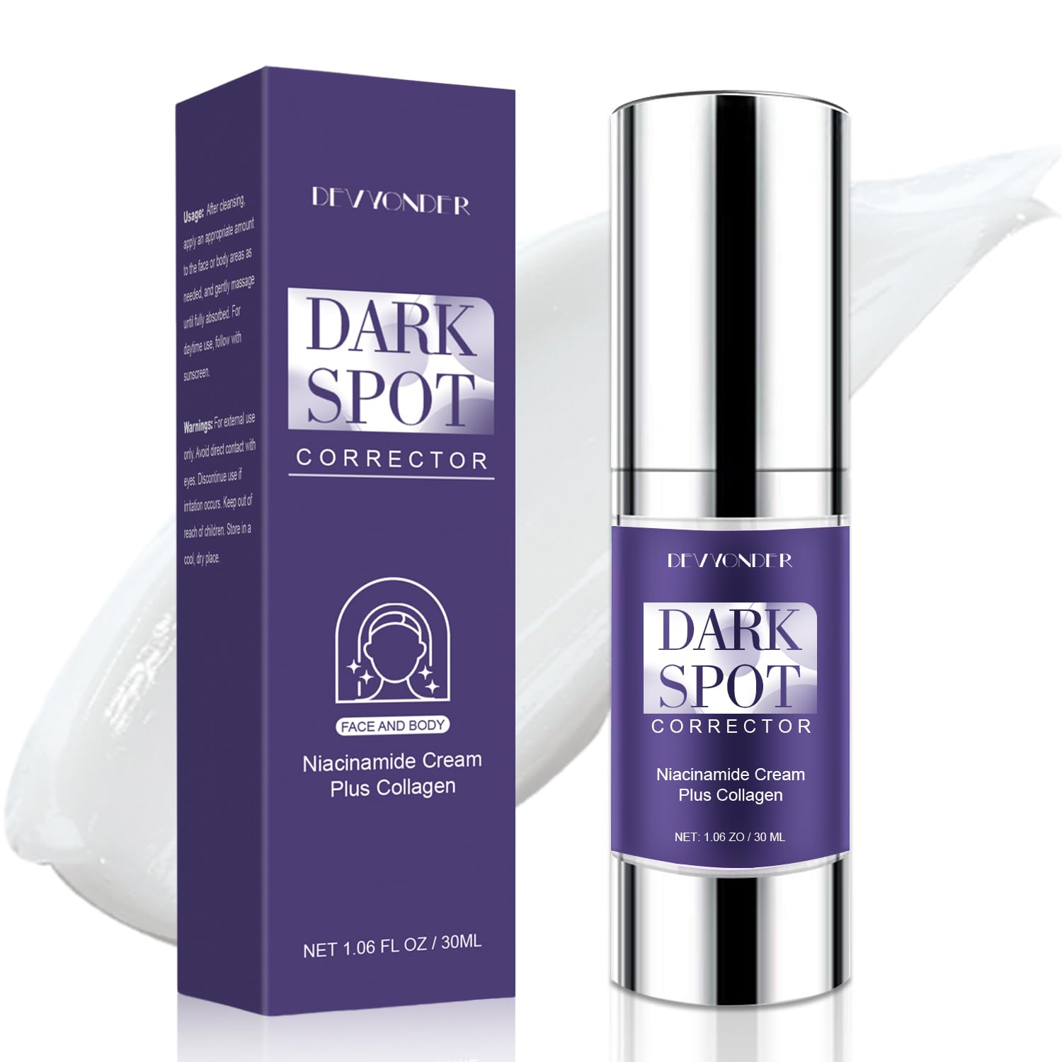 Devyonder Dark Spot Corrector & Remover Cream – Niacinamide, Hyaluronic Acid, Collagen | 1.06 oz