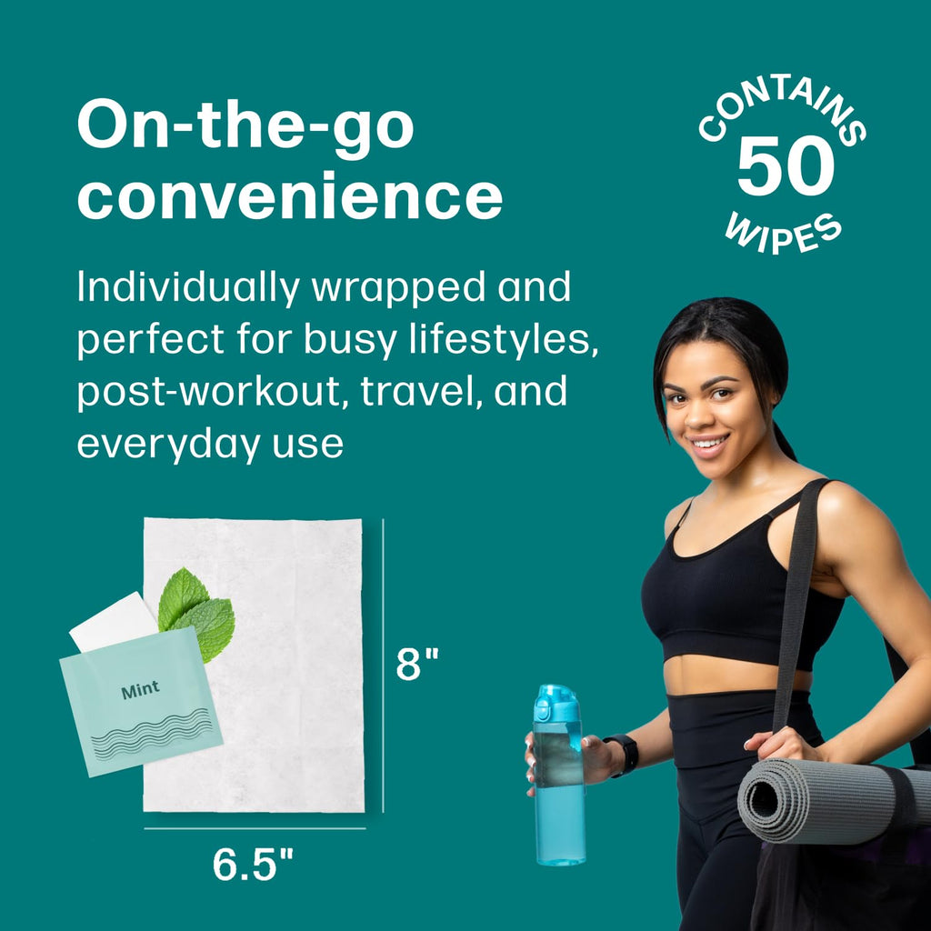 Dew Well Deodorant Wipes – Mint, Aluminum-Free, 50 Count | Travel & Purse Pack