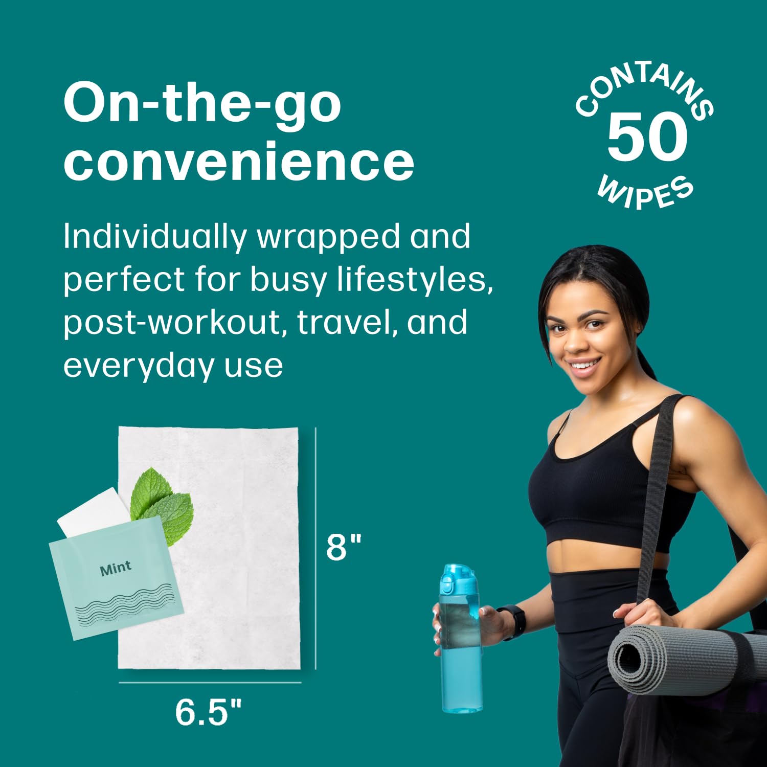 Dew Well Deodorant Wipes – Mint, Aluminum-Free, 50 Count | Travel & Purse Pack