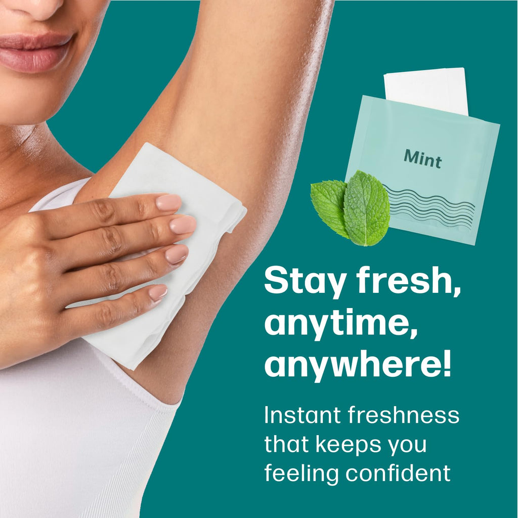 Dew Well Deodorant Wipes – Mint, Aluminum-Free, 50 Count | Travel & Purse Pack