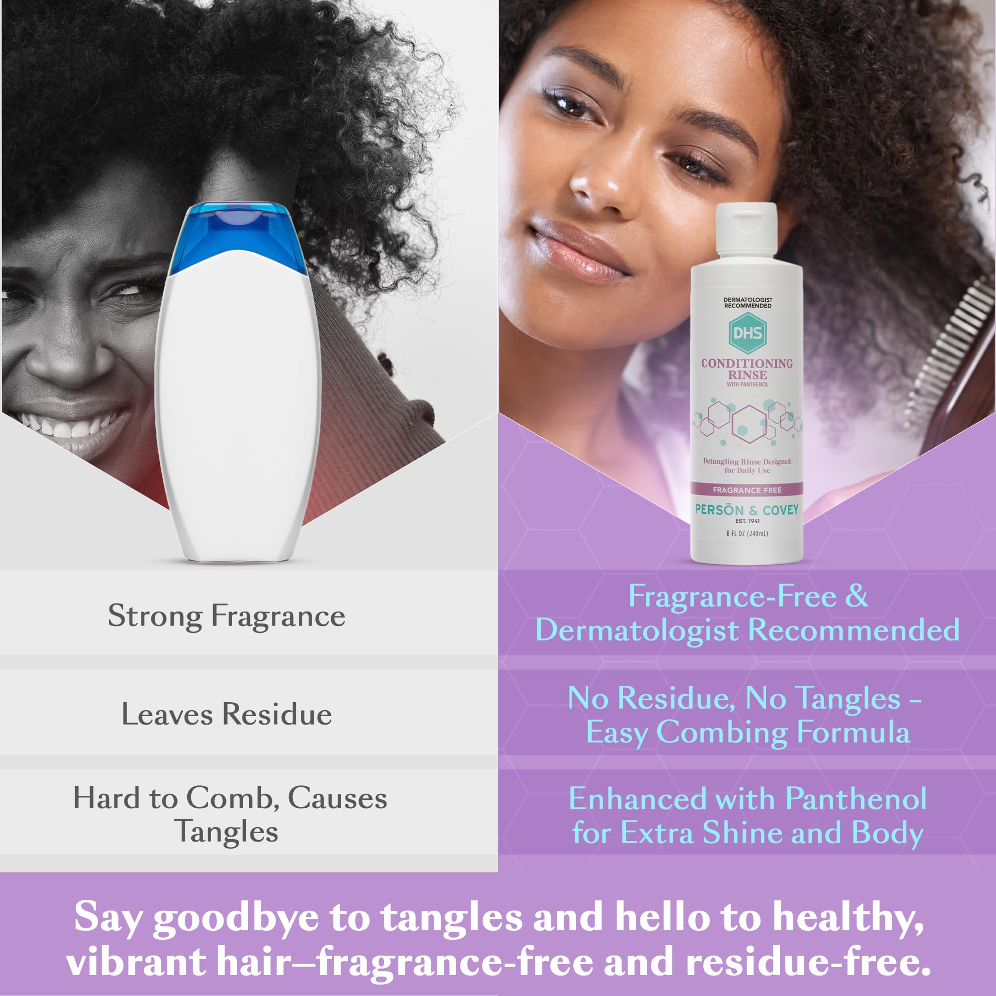 DHS Conditioning Rinse Moisturizing Conditioner – Hydrating Detangler for Dry, Damaged, or Oily Hair (2 x 8 oz)