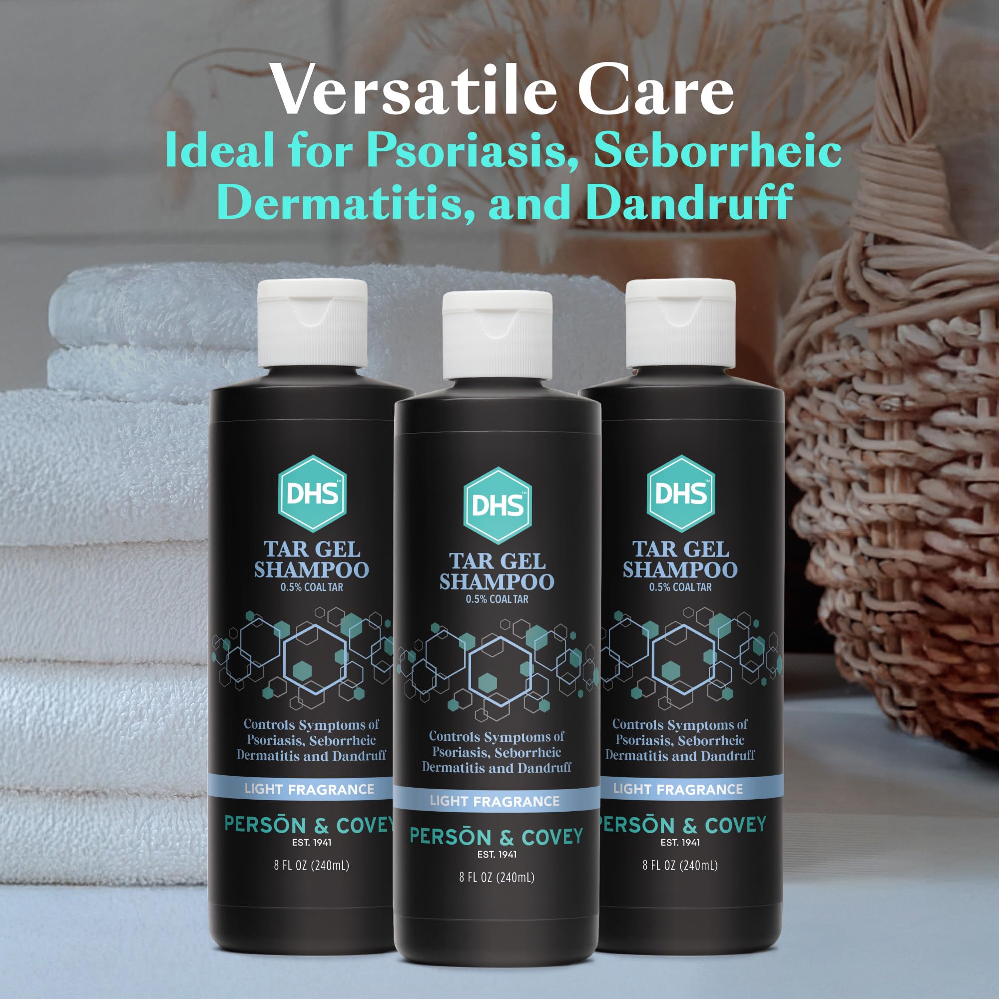 DHS Person & Covey T Gel Shampoo – Anti Dandruff & Psoriasis Care | Refined Coal Tar Gel | Deep Cleansing 8 Fl Oz