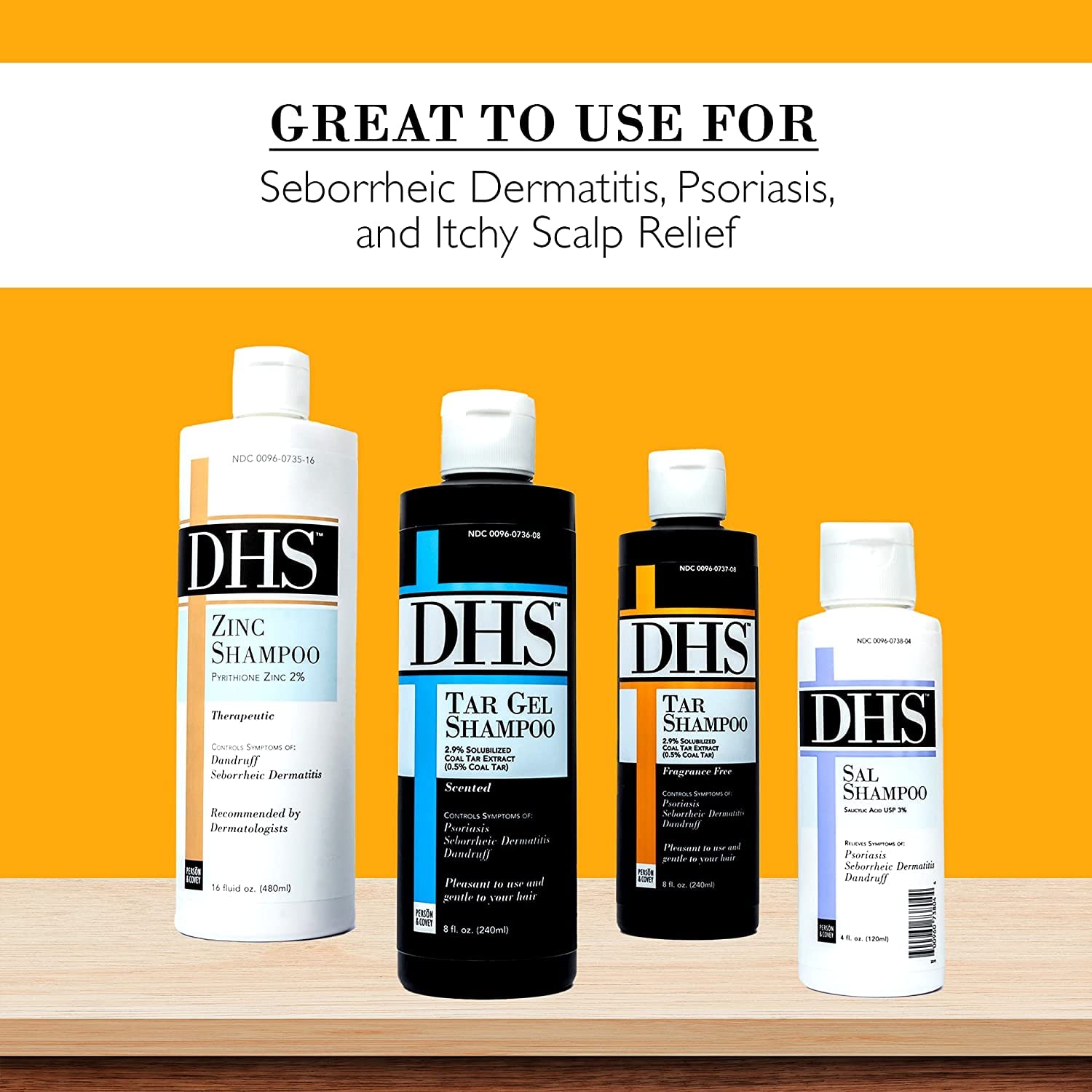 DHS Tar Shampoo – Coal Tar Dandruff, Unscented, PABA-Free (8 oz x 2)