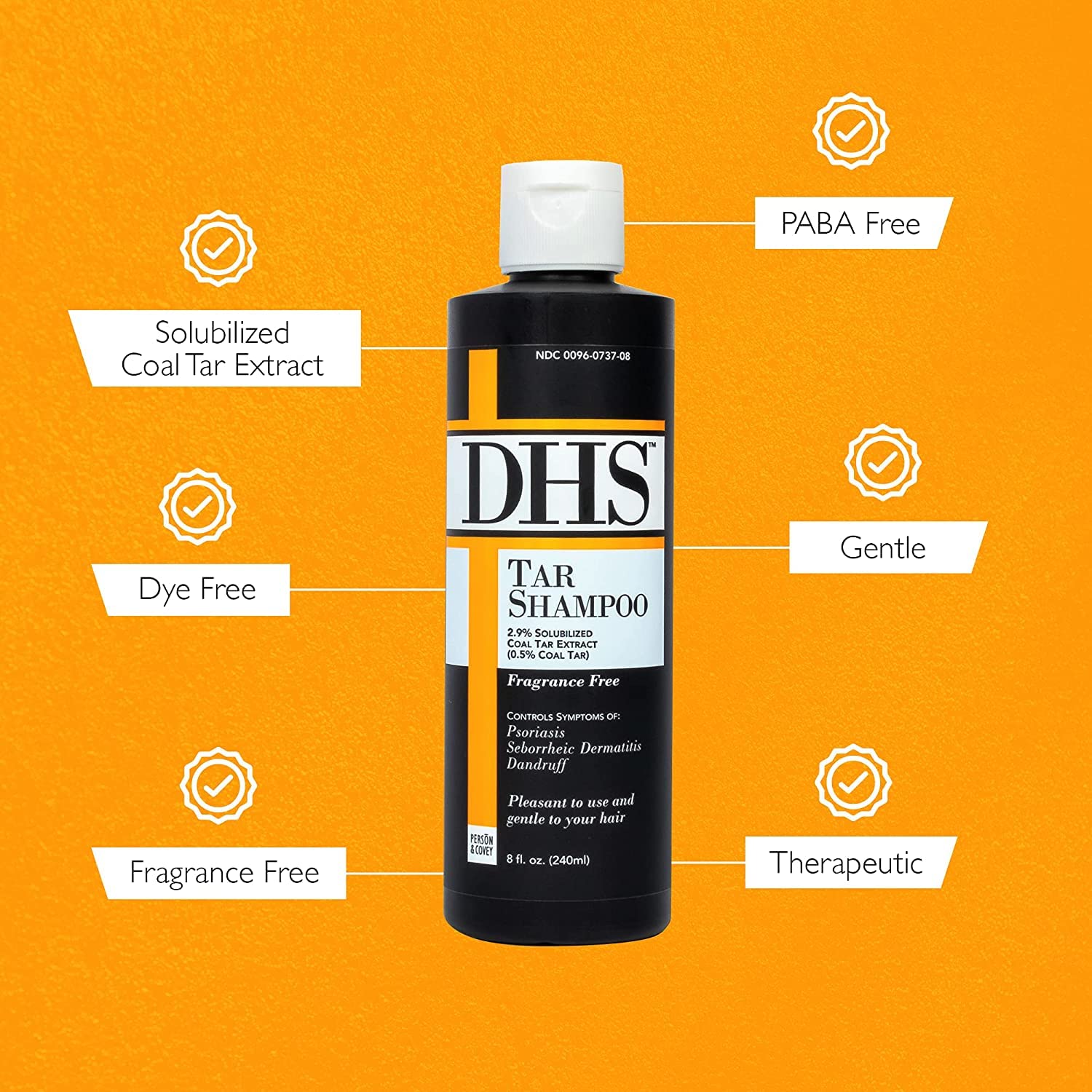 DHS Tar Shampoo – Coal Tar Dandruff, Unscented, PABA-Free (8 oz x 2)