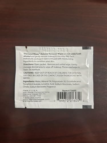 Diamond Wipes Face Cleansing & Waterproof Makeup Remover Wipes – Alcohol-Free with Vitamin E (Case of 50)