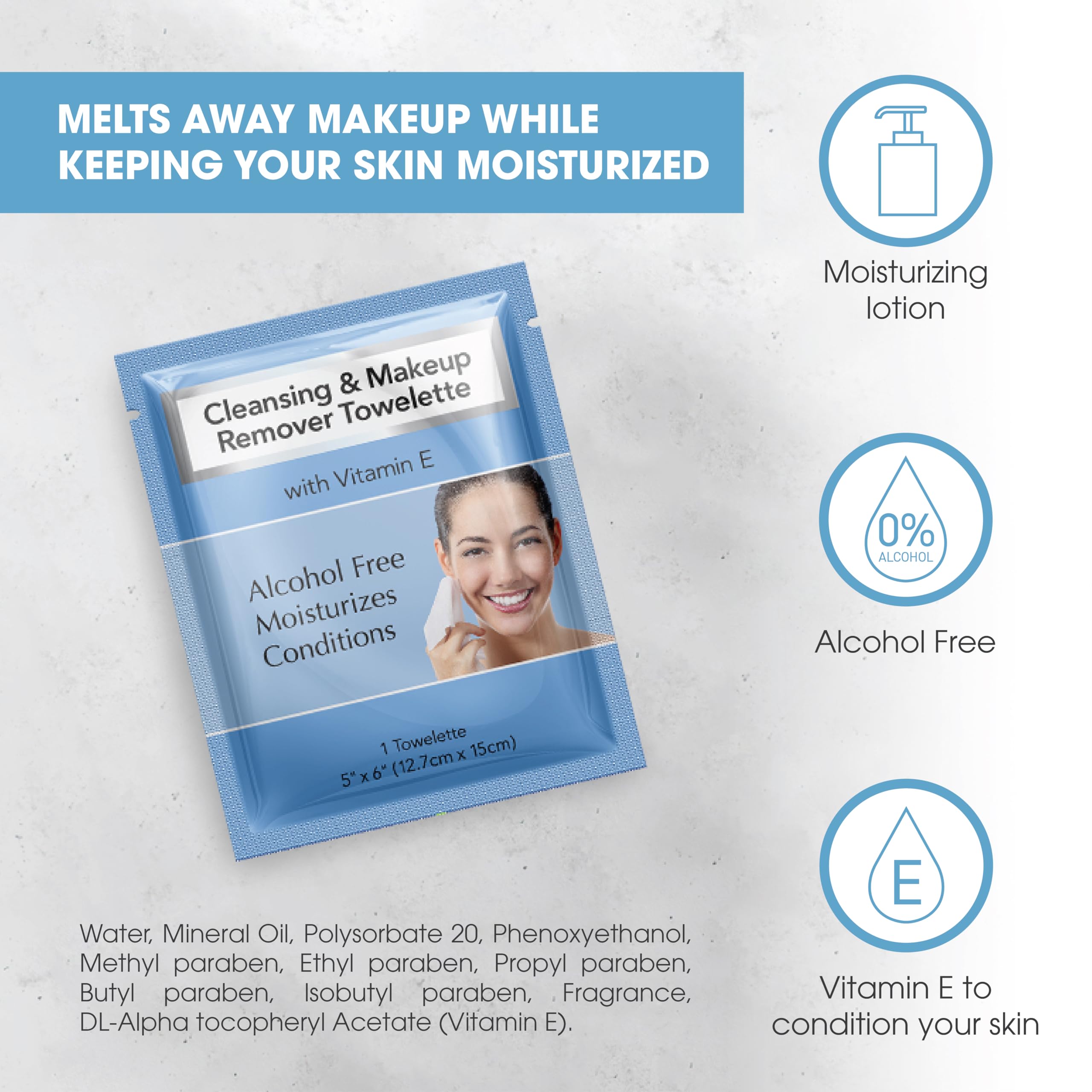 Diamond Wipes Makeup Remover Wipes – Alcohol-Free Facial Cleanser with Vitamin E | Case of 50