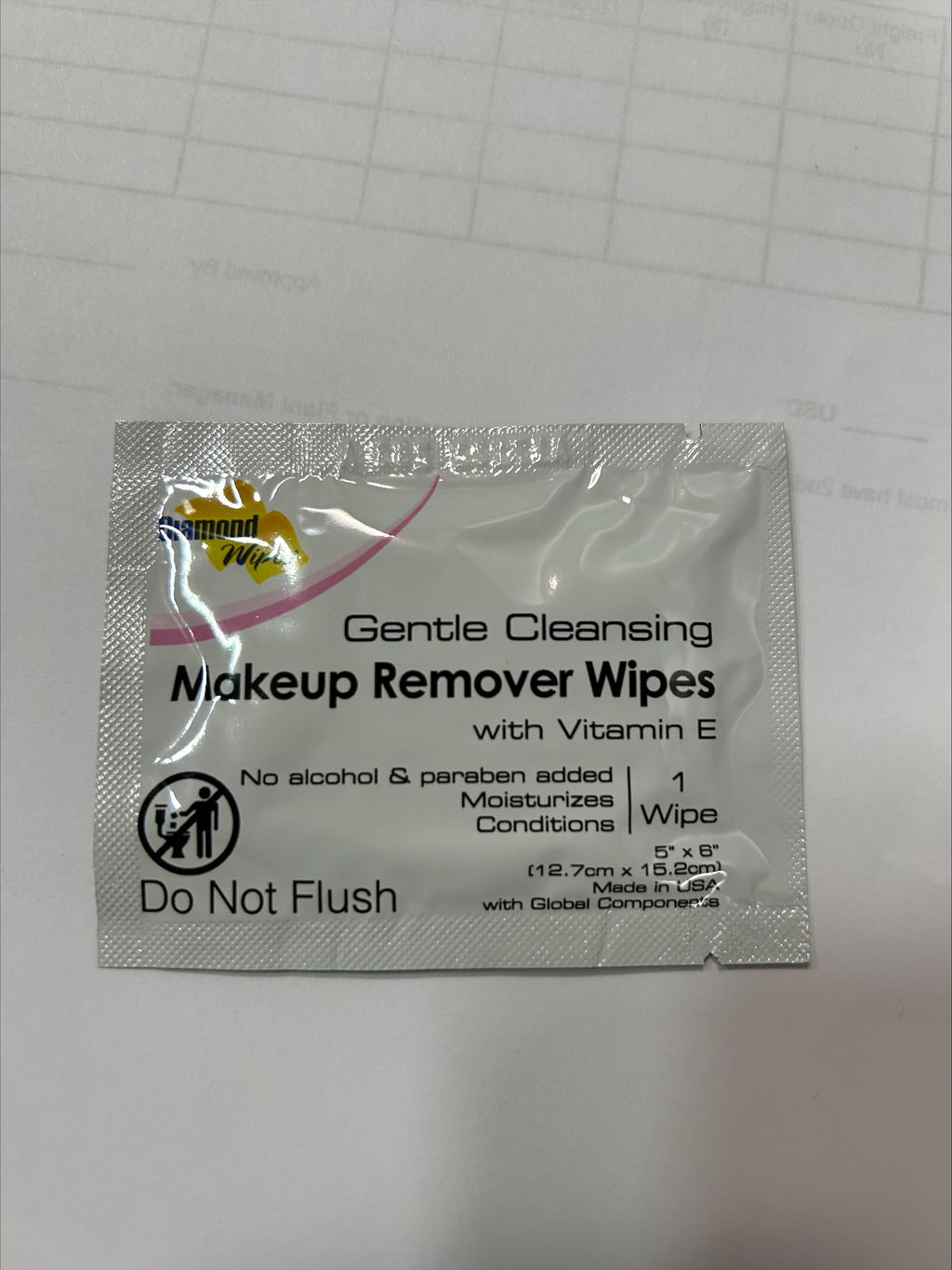 Diamond Wipes Face Cleansing & Waterproof Makeup Remover Wipes – Alcohol-Free with Vitamin E (Case of 50)