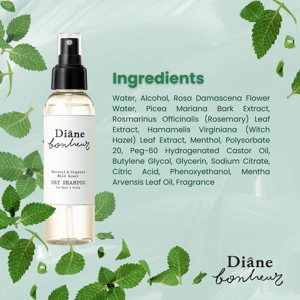 Diane Bonheur Natural Wet Dry Shampoo from Japan – Rosemary & Rose Water Mist, 4.06 fl oz