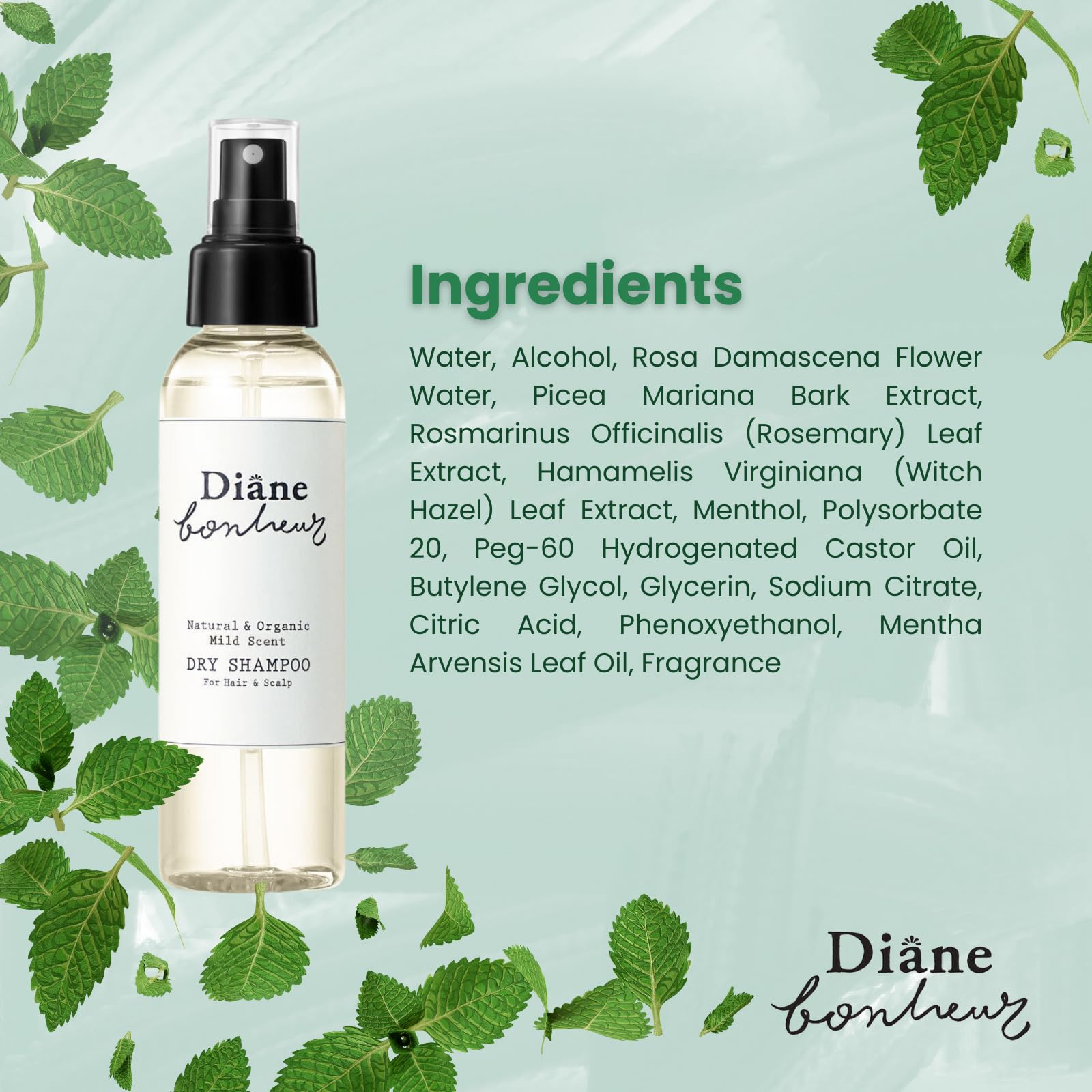 Diane Bonheur Natural Wet Dry Shampoo from Japan – Rosemary & Rose Water Mist, 4.06 fl oz