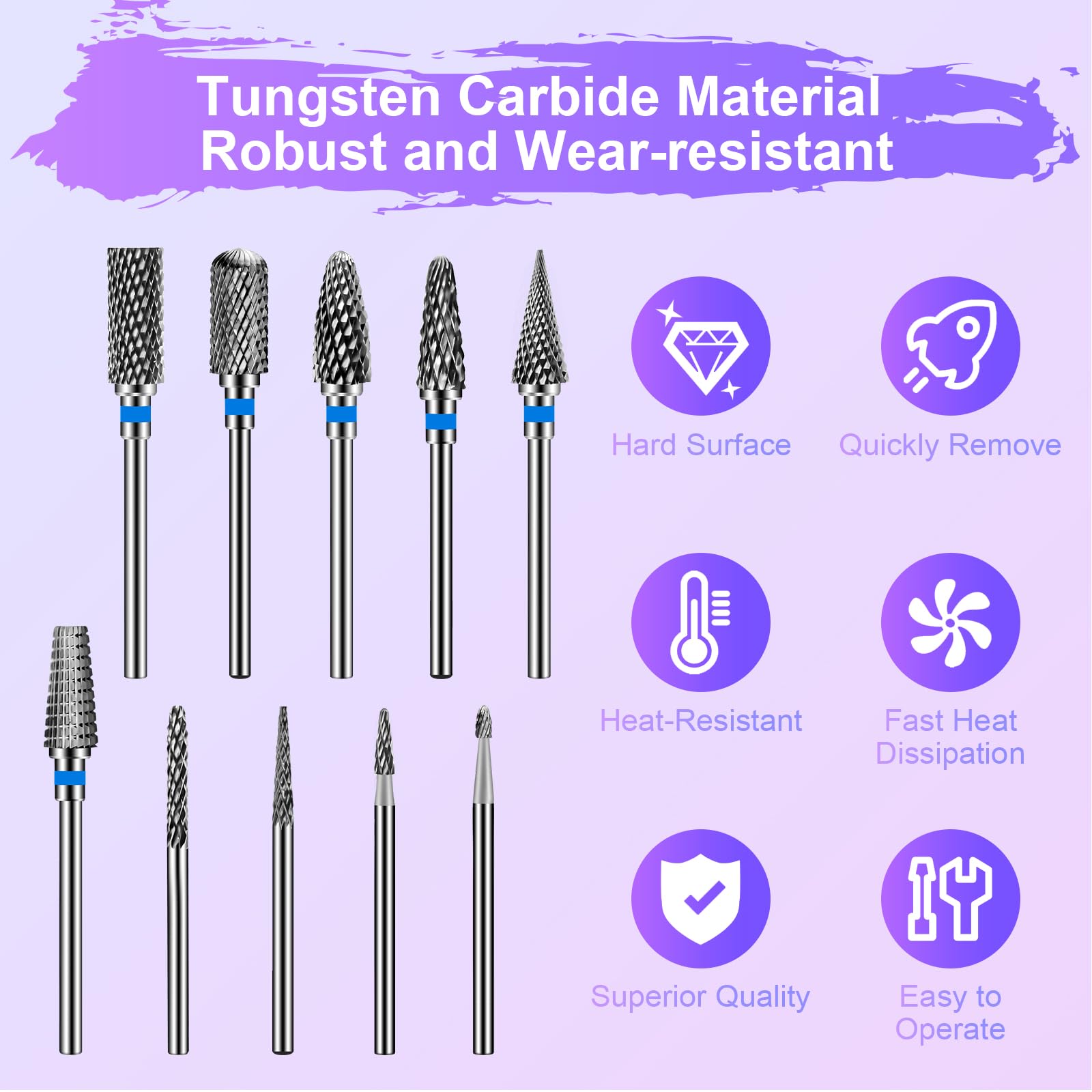 Diesisa 10Pcs Nail Drill Bits Set Tungsten Carbide Cuticle Bits 3-32 Inch Shank
