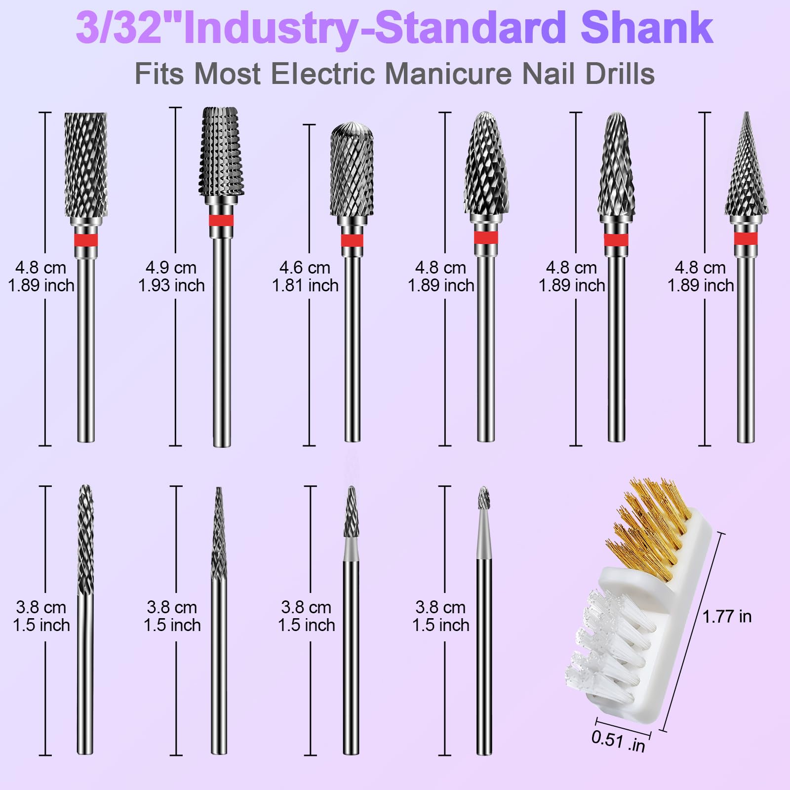 Diesisa 10-Piece Tungsten Carbide Nail Drill Bits Set – 3/32 Inch Shank for Acrylic and Natural Nails