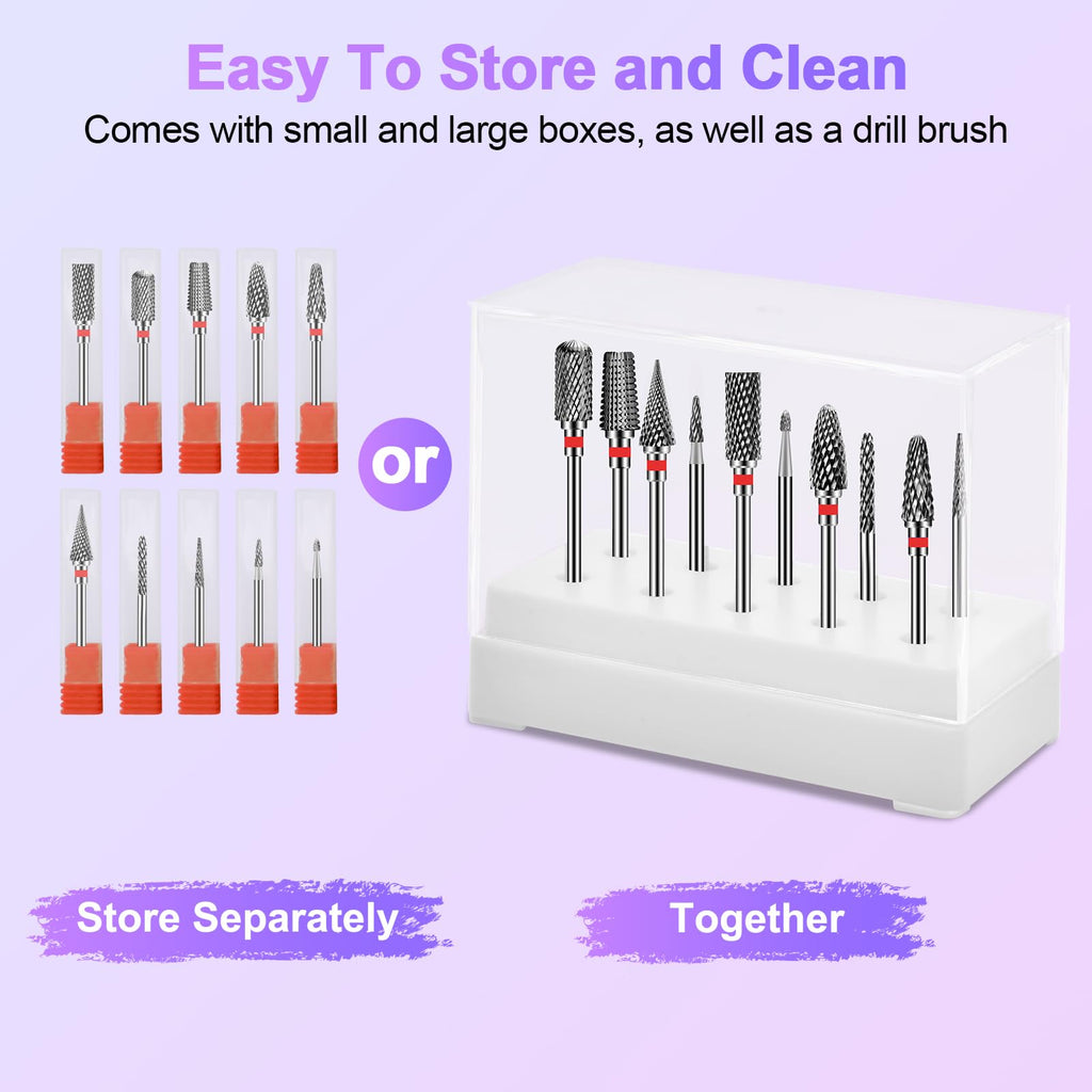 Diesisa 10-Piece Tungsten Carbide Nail Drill Bits Set – 3/32 Inch Shank for Acrylic and Natural Nails