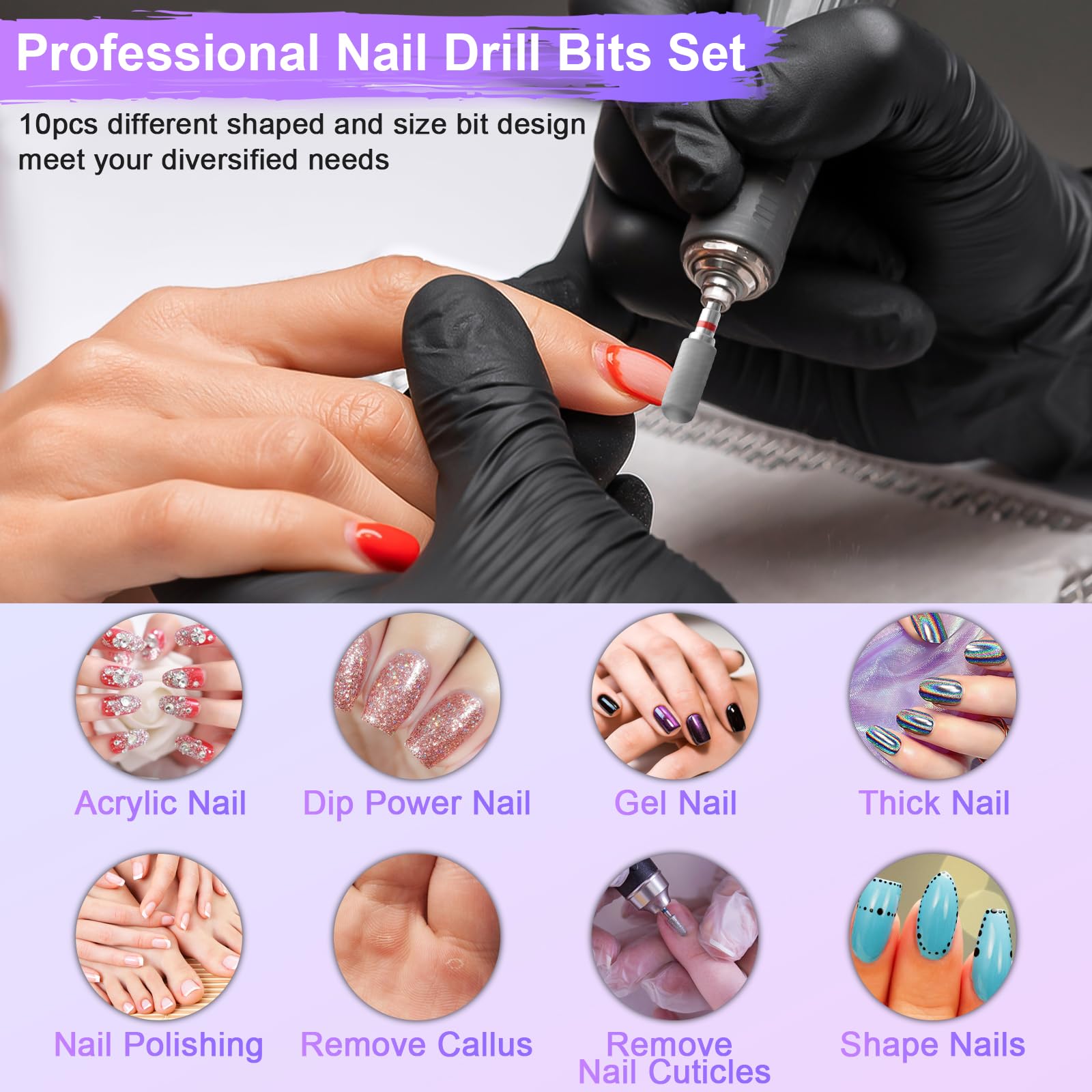 Diesisa 10-Piece Tungsten Carbide Nail Drill Bits Set – 3/32 Inch Shank for Acrylic and Natural Nails