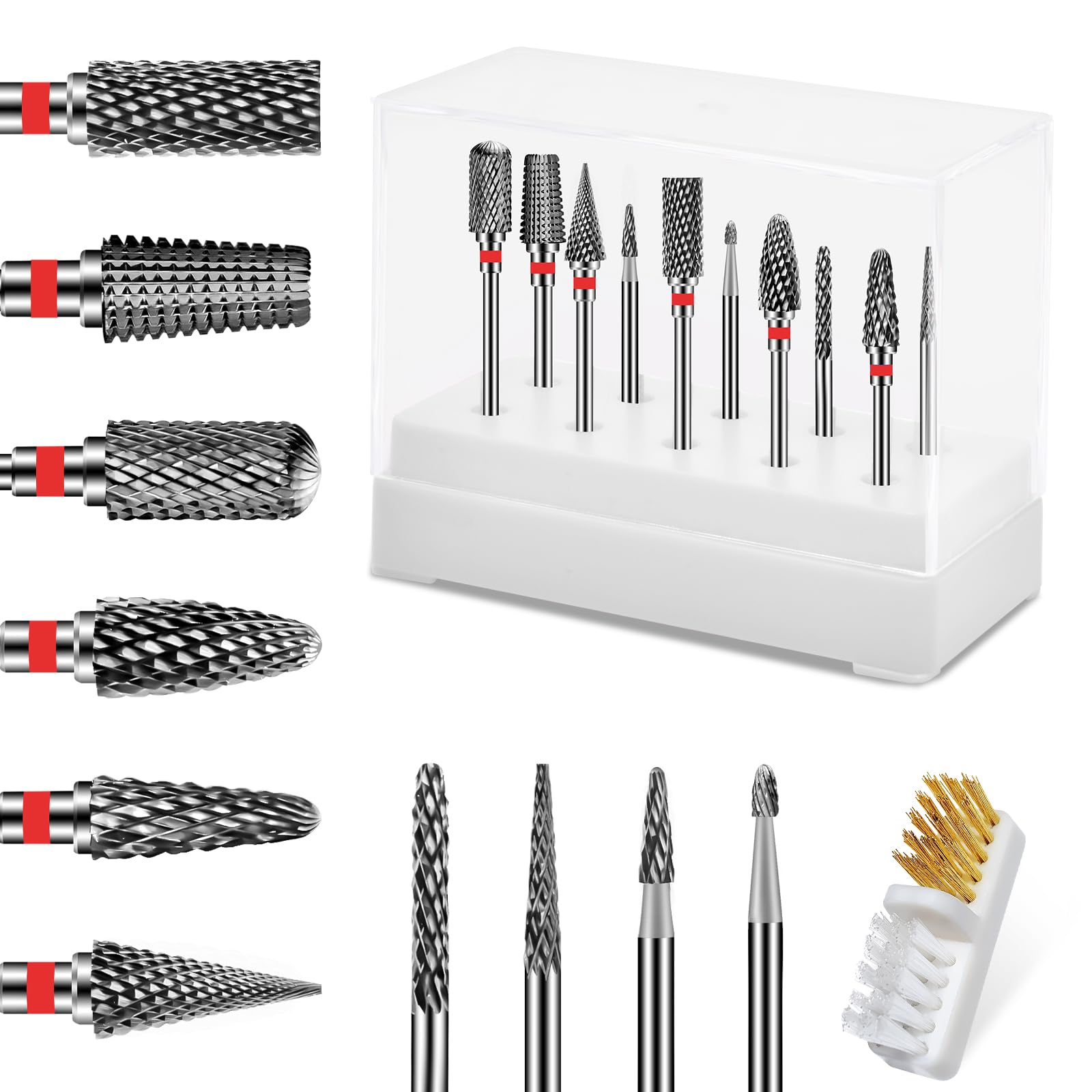 Diesisa 10-Piece Tungsten Carbide Nail Drill Bits Set – 3/32 Inch Shank for Acrylic and Natural Nails