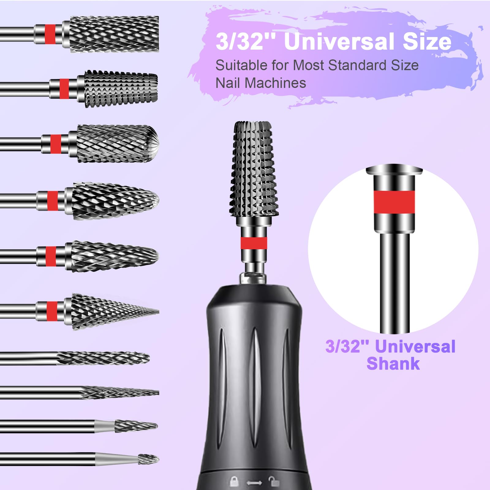 Diesisa 10-Piece Tungsten Carbide Nail Drill Bits Set – 3/32 Inch Shank for Acrylic and Natural Nails