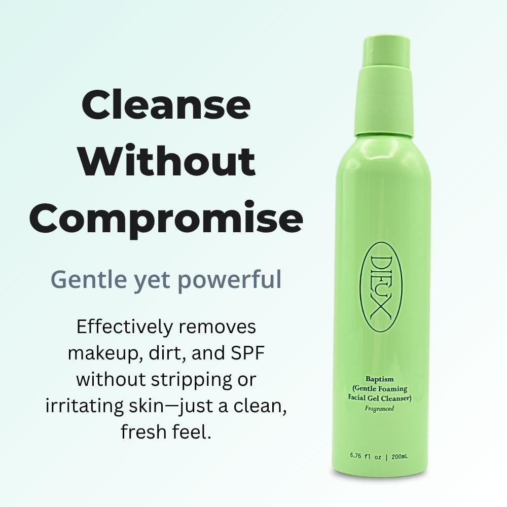 Dieux Baptism Gentle Foaming Facial Gel Cleanser – Hydrating, Fragrance Options, 6.76 oz