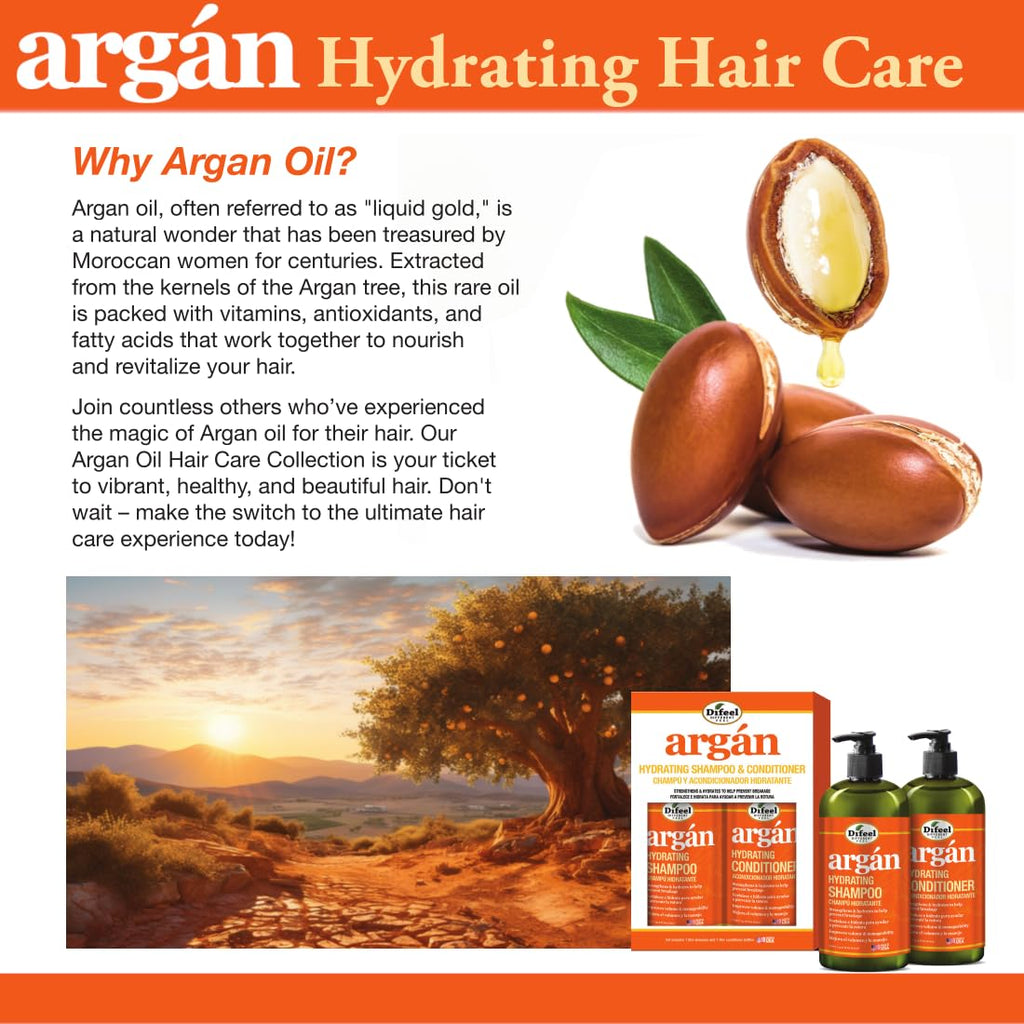 Difeel Argan Hydrating Shampoo 33.8 oz | Sulfate-Free Argan Oil Shampoo