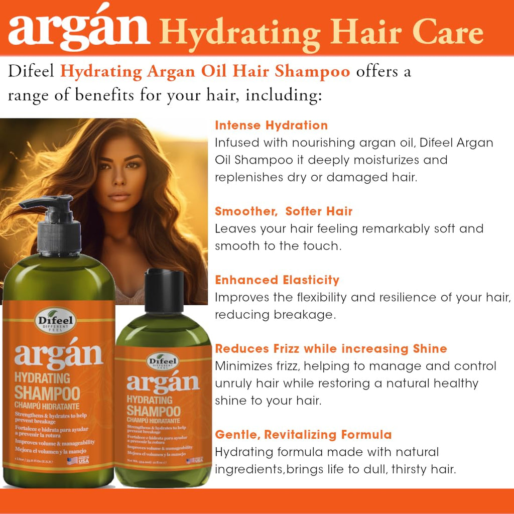 Difeel Argan Hydrating Shampoo 33.8 oz | Sulfate-Free Argan Oil Shampoo