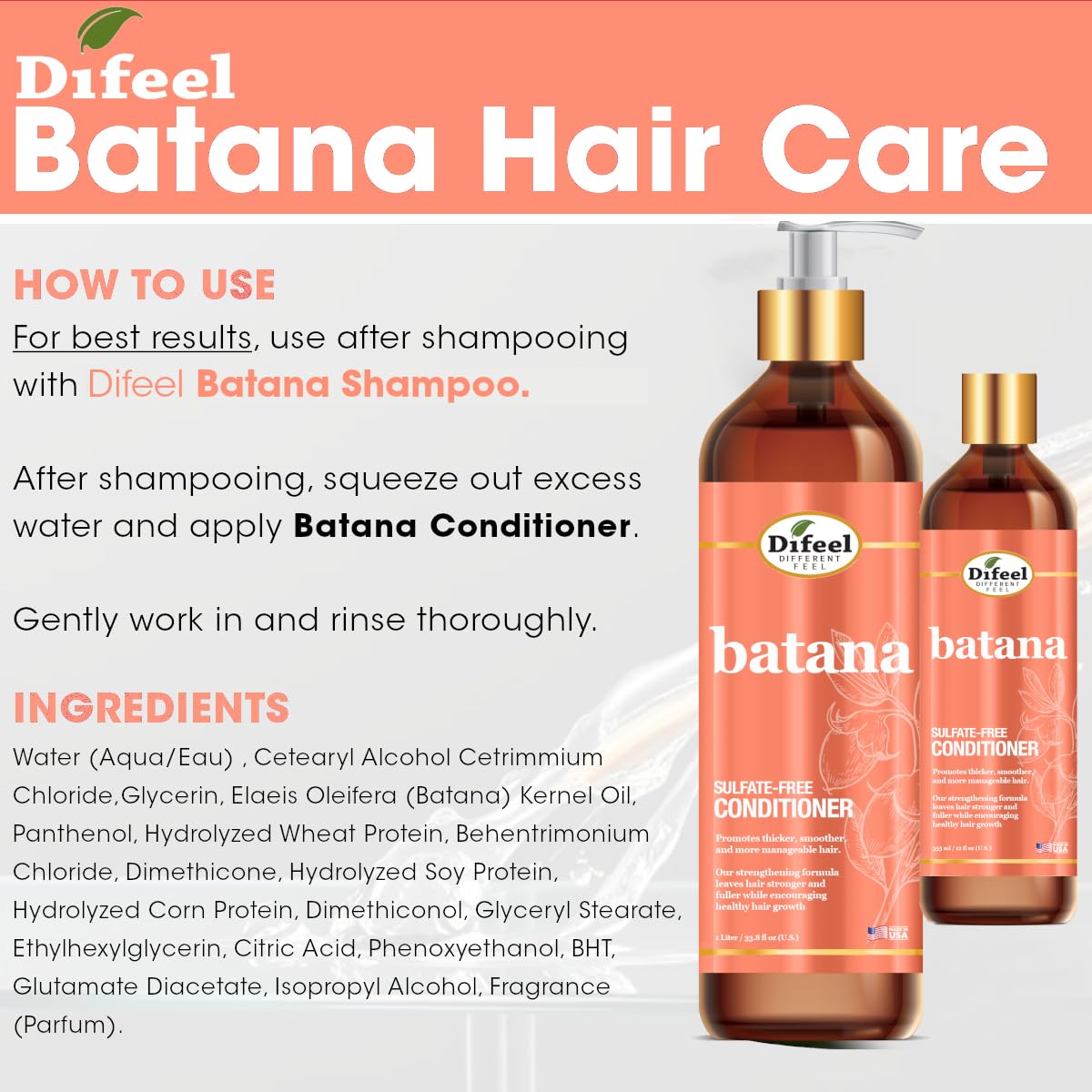 Difeel Batana Conditioner 33.8 oz – Sulfate Free Hydrating Hair Conditioner