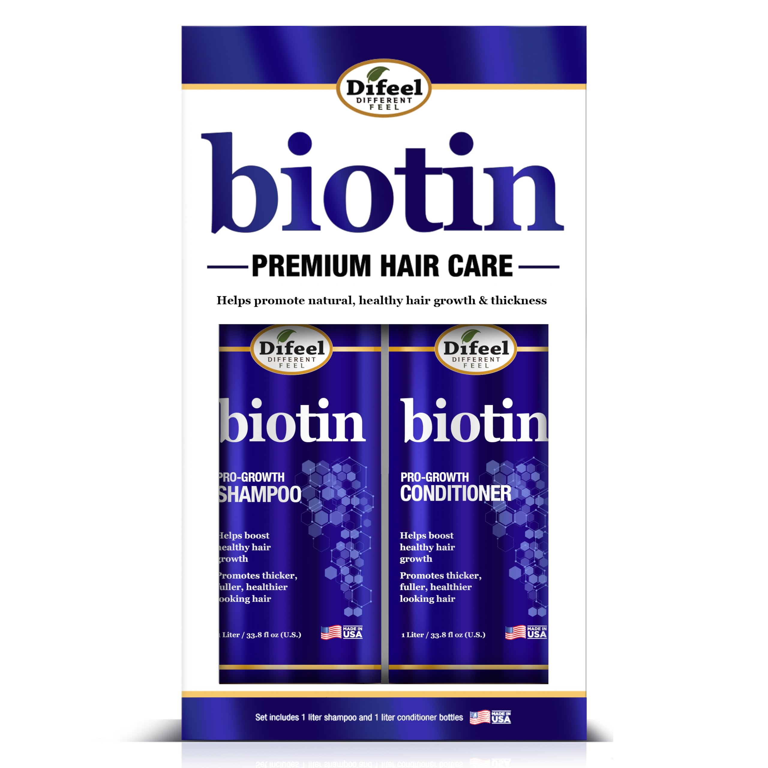 Difeel Elevated Biotin Shampoo & Conditioner Gift Set – Large 33.8oz, Sulfate Free