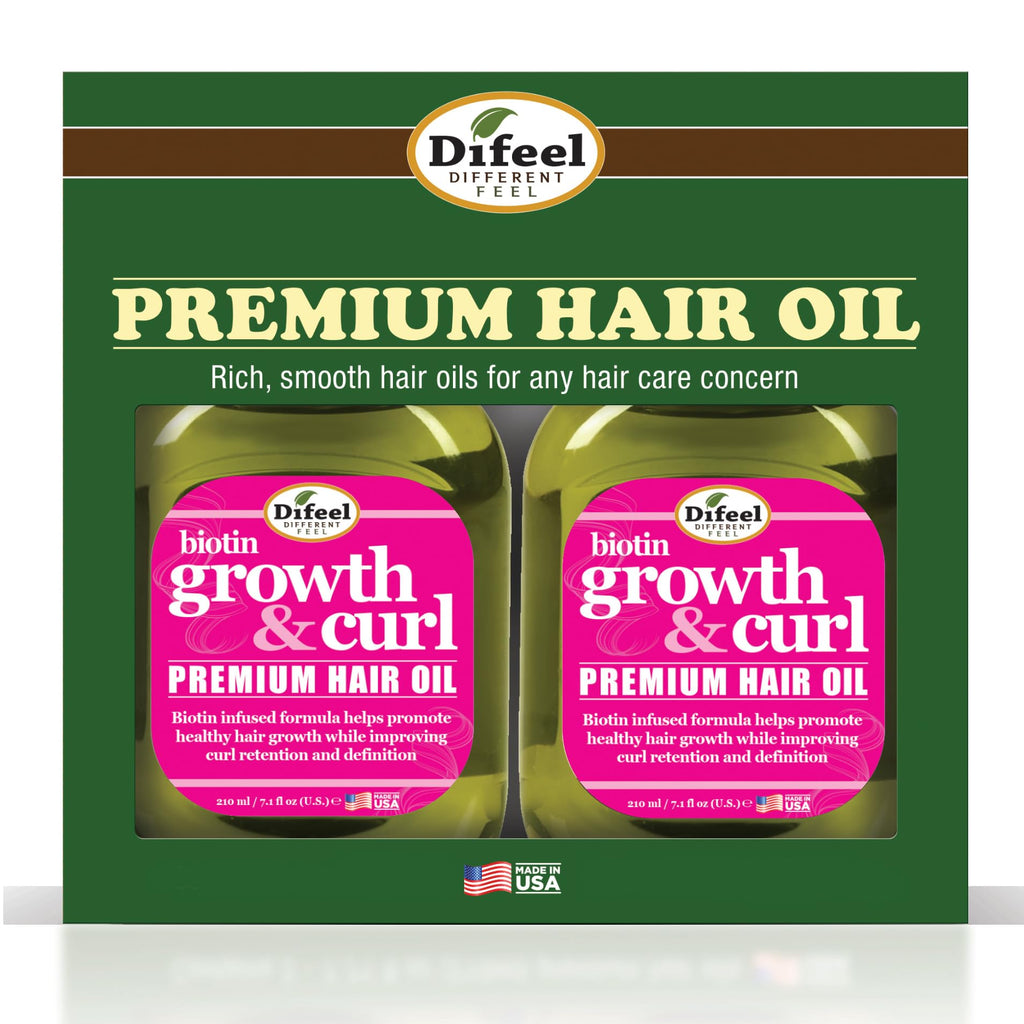 Difeel Biotin Growth & Curl Premium Hair Oil – 7.1 oz Deluxe 2-Pack Gift Set