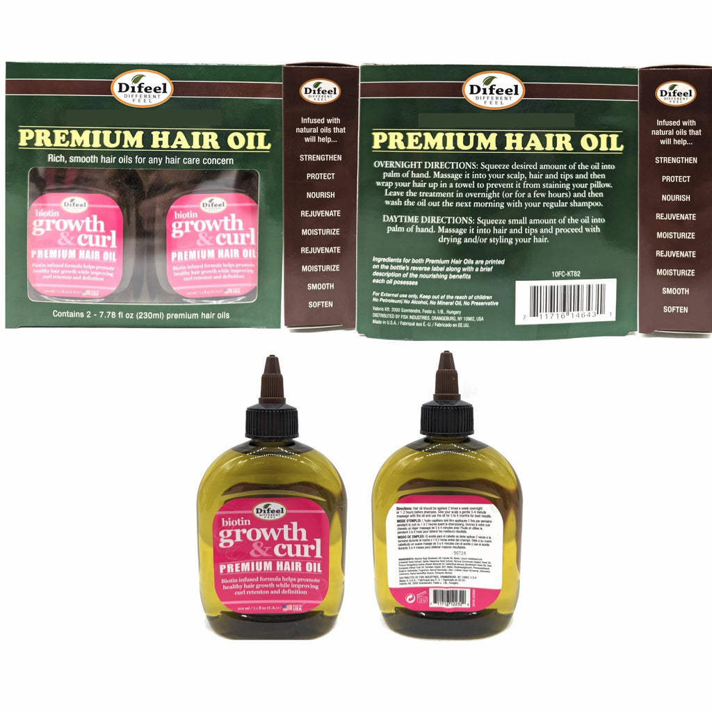 Difeel Biotin Growth & Curl Premium Hair Oil – 7.1 oz Deluxe 2-Pack Gift Set