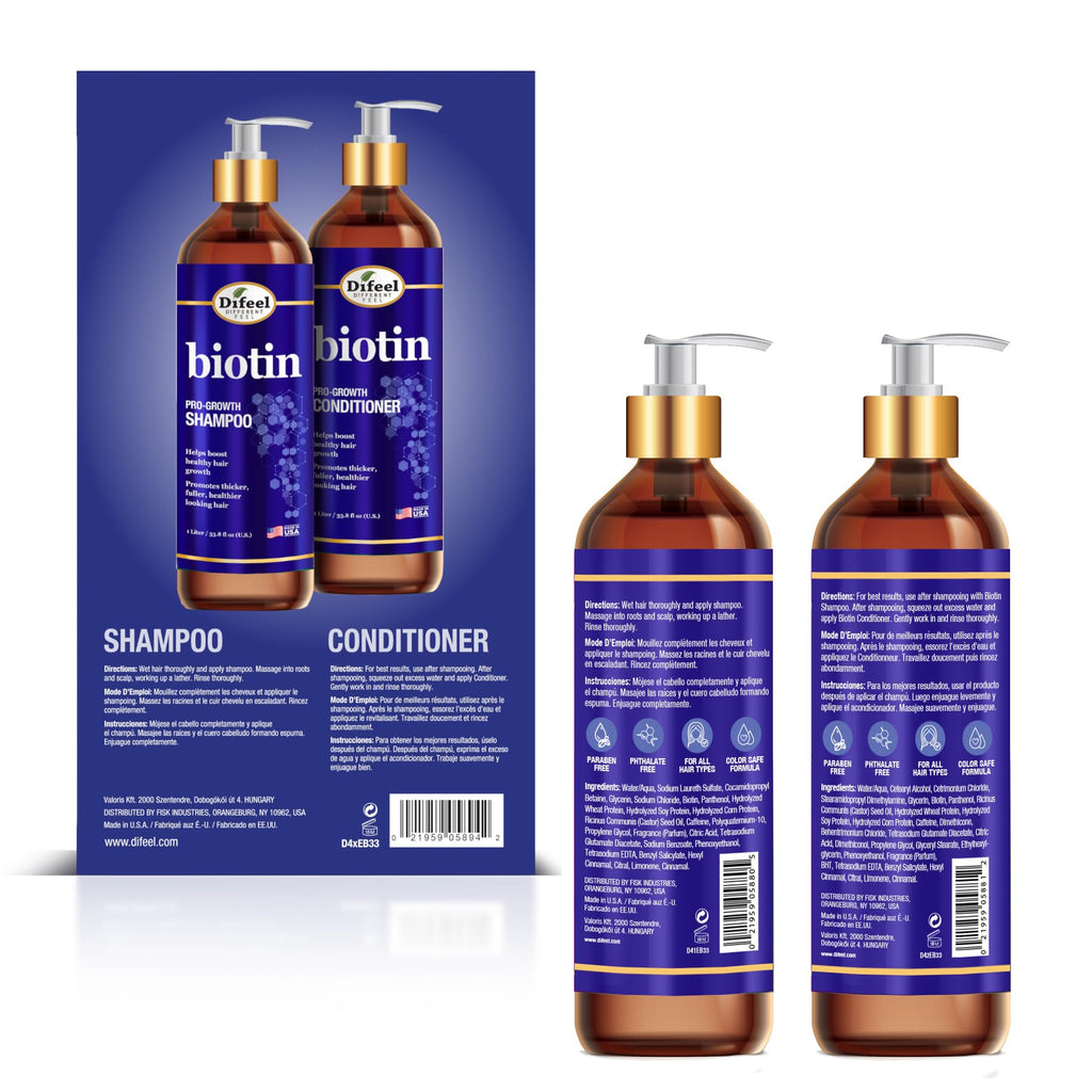 Difeel Elevated Biotin Shampoo & Conditioner Gift Set – Large 33.8oz, Sulfate Free