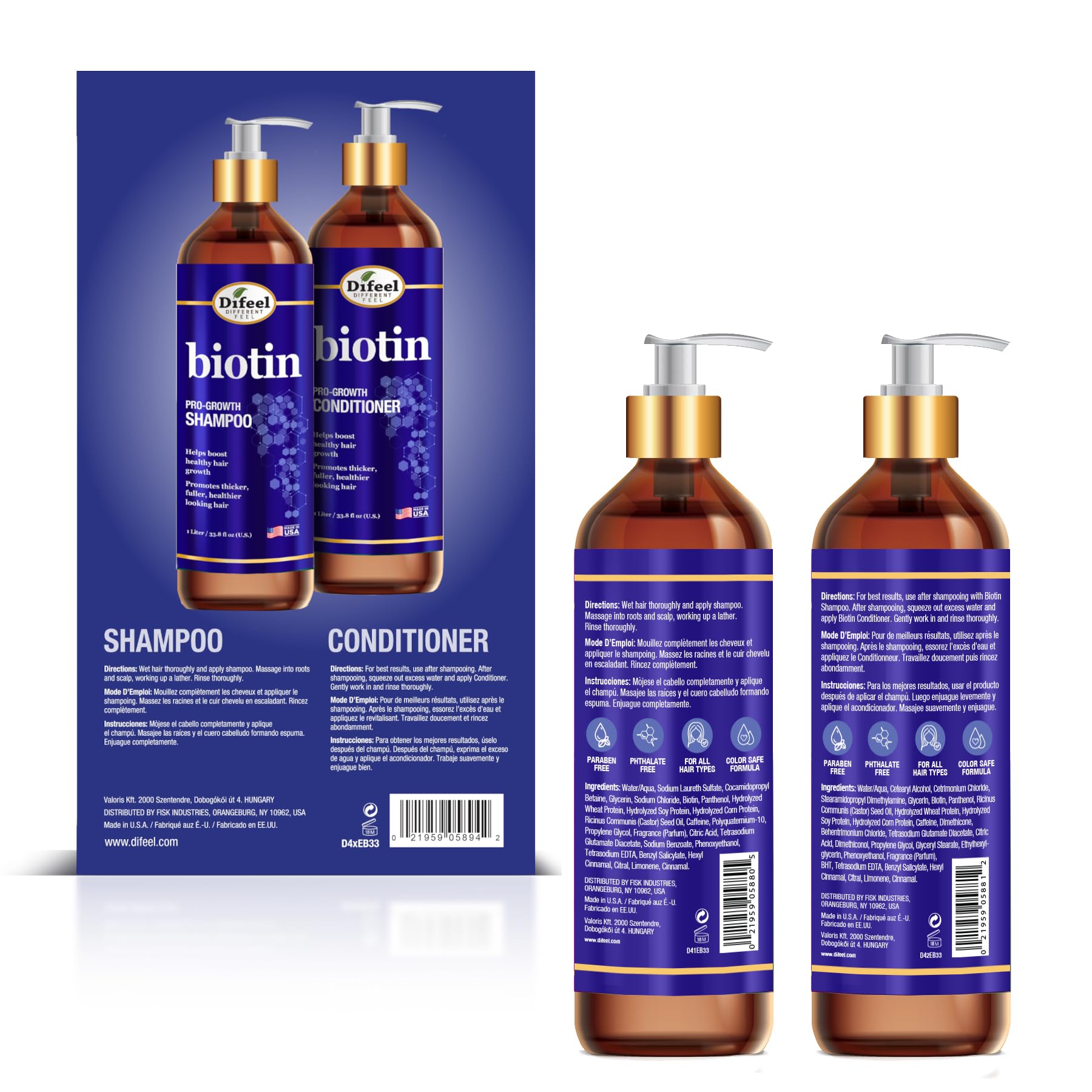Difeel Elevated Biotin Shampoo & Conditioner Gift Set – Large 33.8oz, Sulfate Free