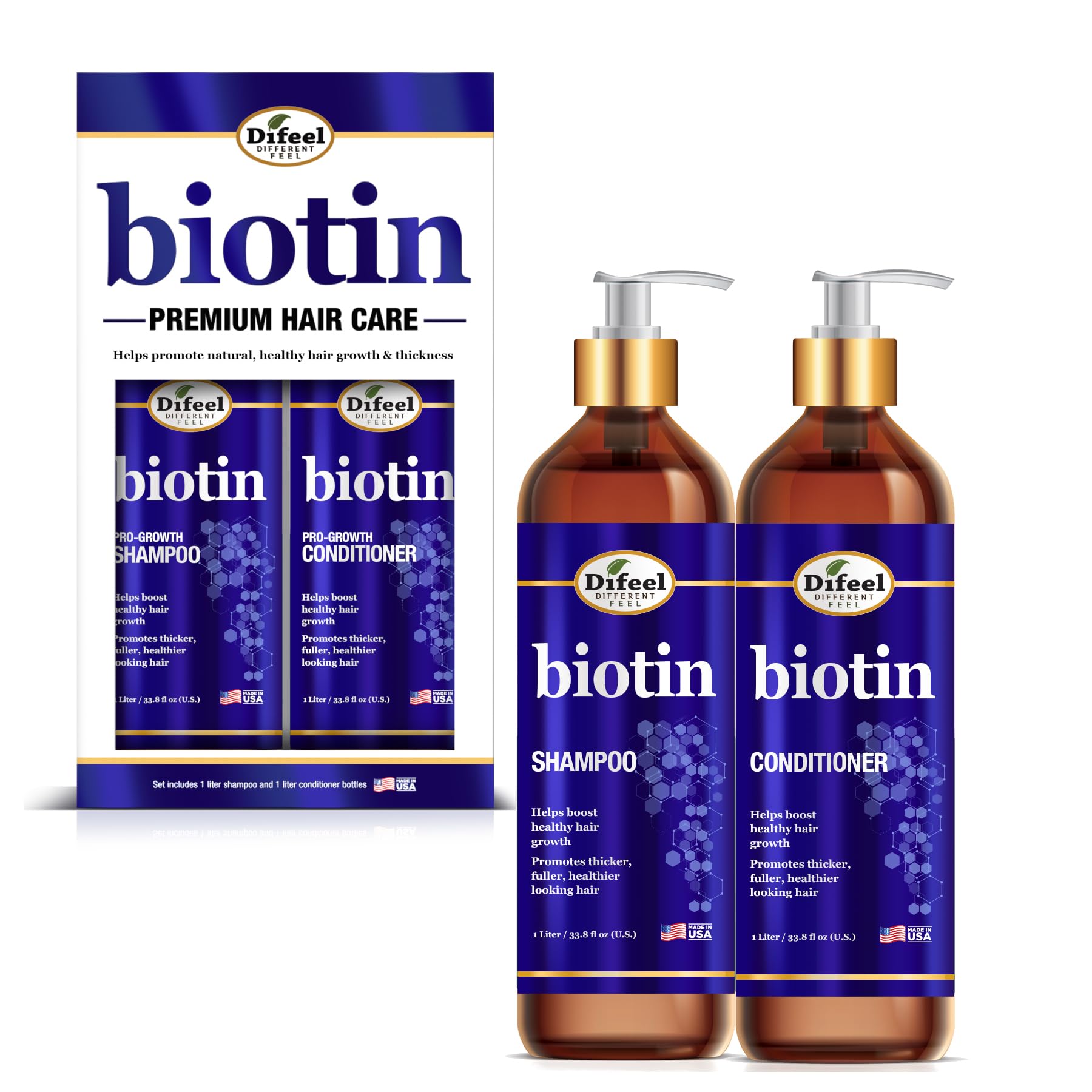 Difeel Elevated Biotin Shampoo & Conditioner Gift Set – Large 33.8oz, Sulfate Free