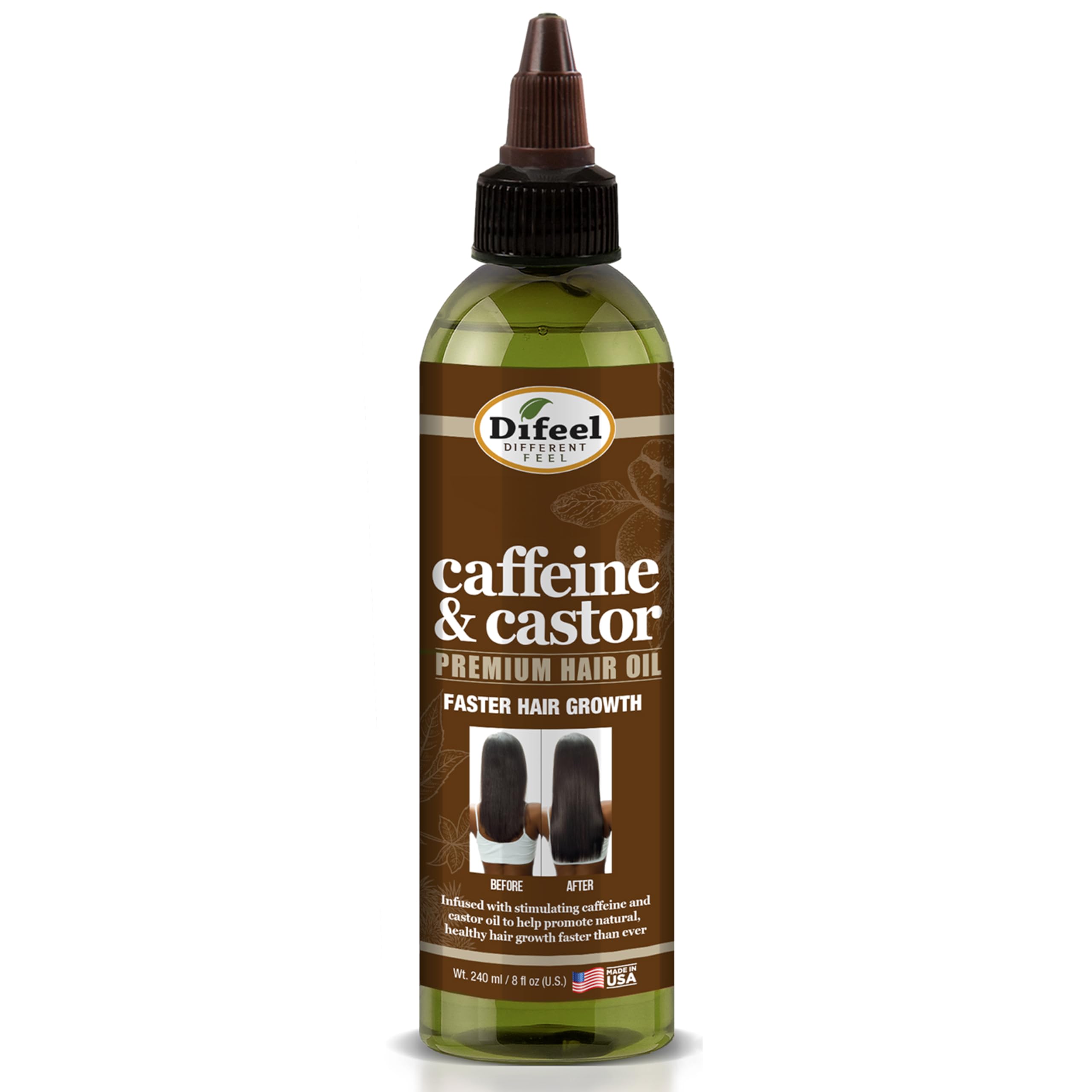 Difeel Caffeine & Castor Hair Oil 8 oz Pack of 2 | Fortify & Hydrate Hair