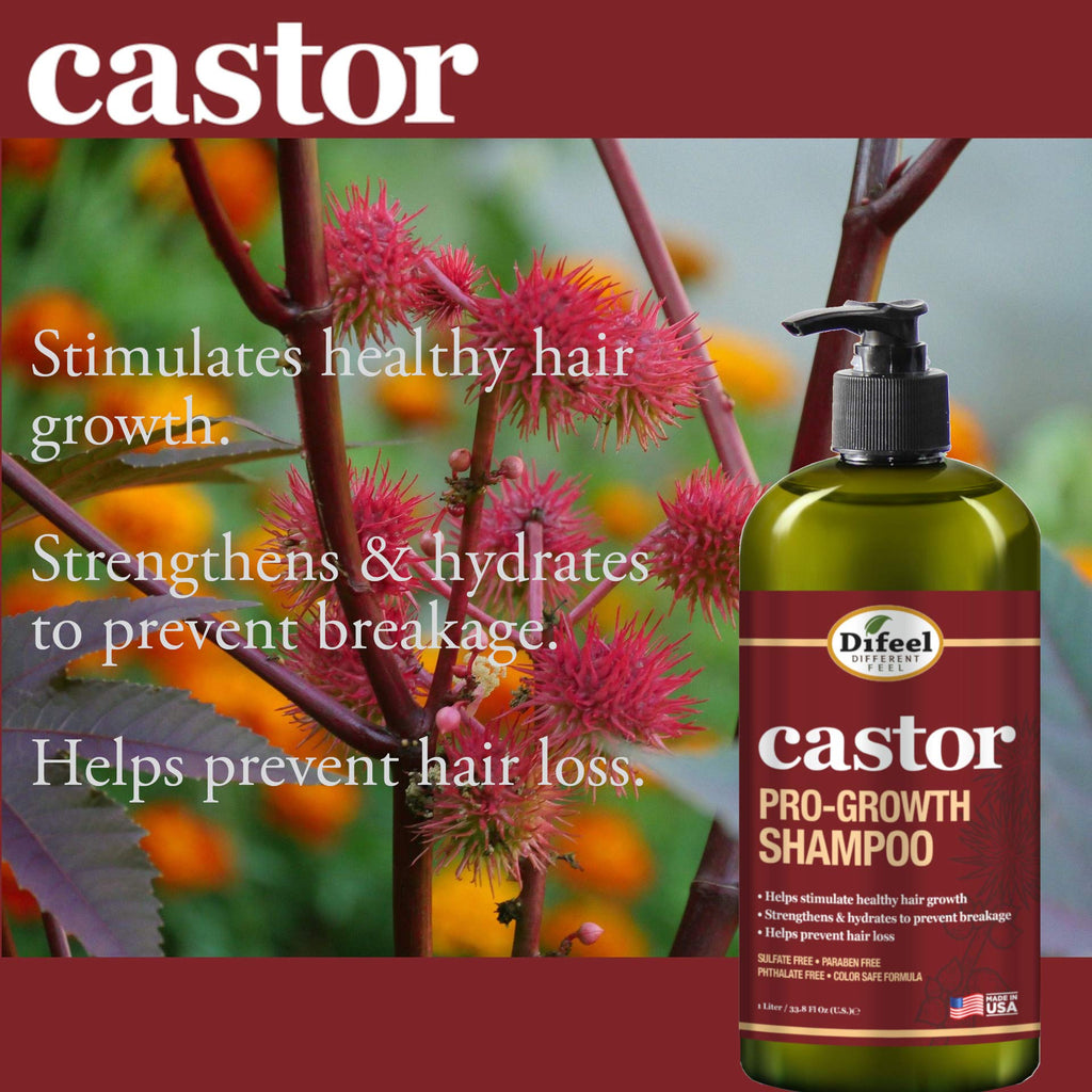 Difeel Castor Pro-Growth Shampoo 33.8 oz | Castor Oil Hair Growth Formula, Sulfate Free