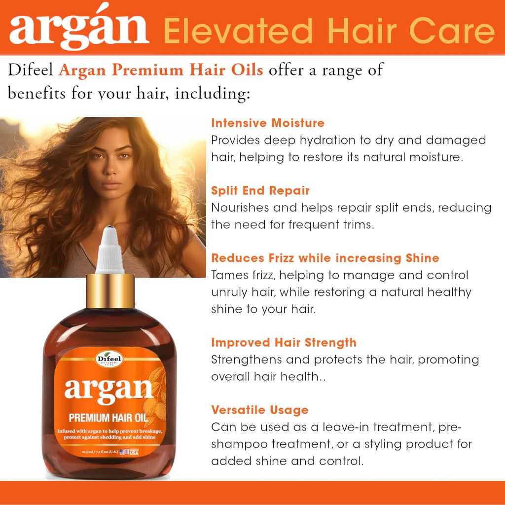 Difeel Premium Argan Hair Oil – Dry Hair Treatment, 7.1 oz