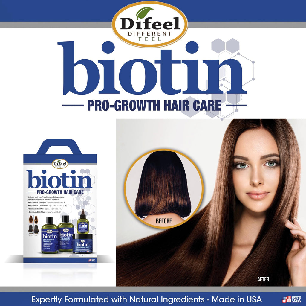 Difeel Pro-Growth Biotin Shampoo 4-Pc Set – Shampoo, Leave-In, Hair Mask & Hair Oil