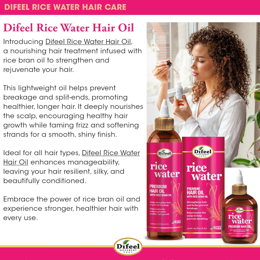 Difeel Rice Water Hair Oil 8 oz – Strengthening Moisturizer for Hair