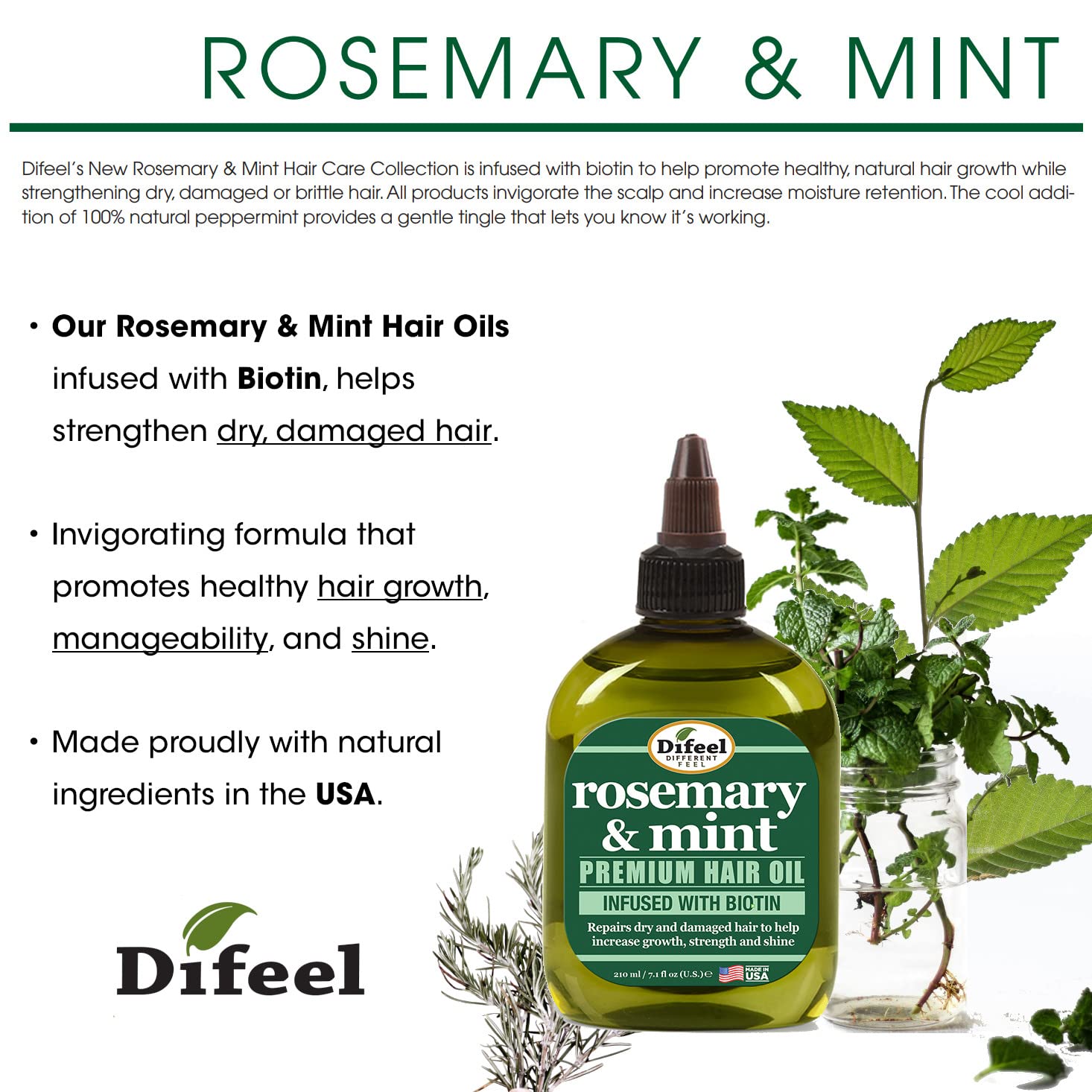Difeel Rosemary & Mint Premium Hair Oil with Biotin – Deluxe 2-Pc Gift Set