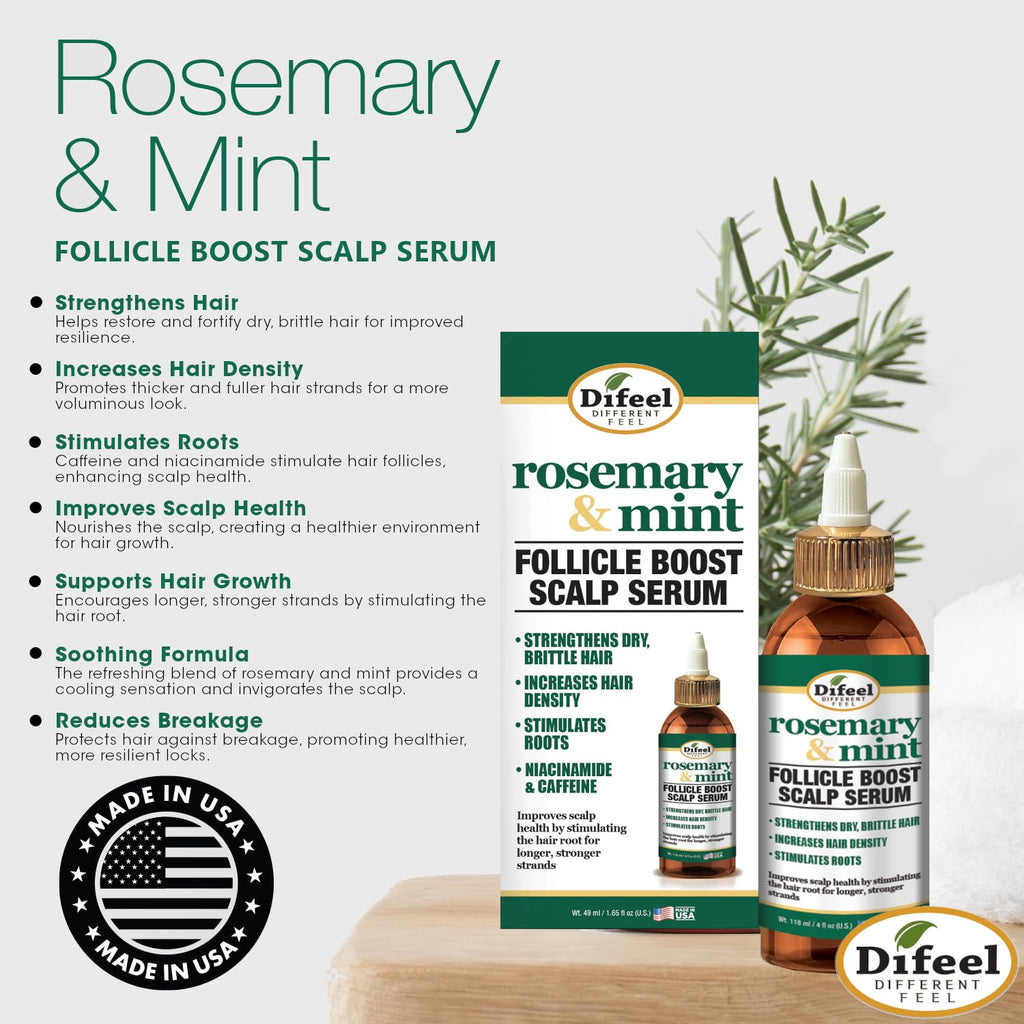 Difeel Rosemary & Mint Follicle Boost Scalp Serum 4 oz – Strengthen & Invigorate Hair