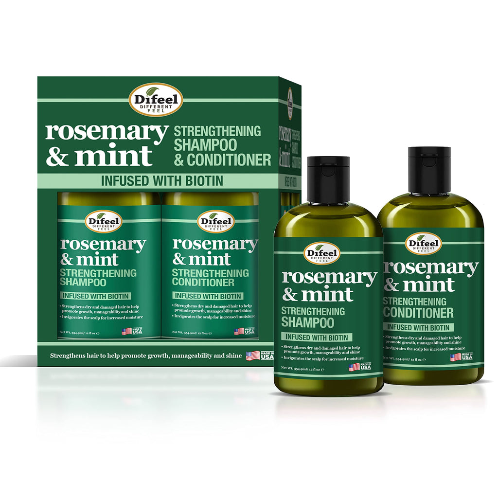 Difeel Rosemary & Mint Hair Strengthening Shampoo & Conditioner Gift Set – 12 oz Each, Sulfate Free