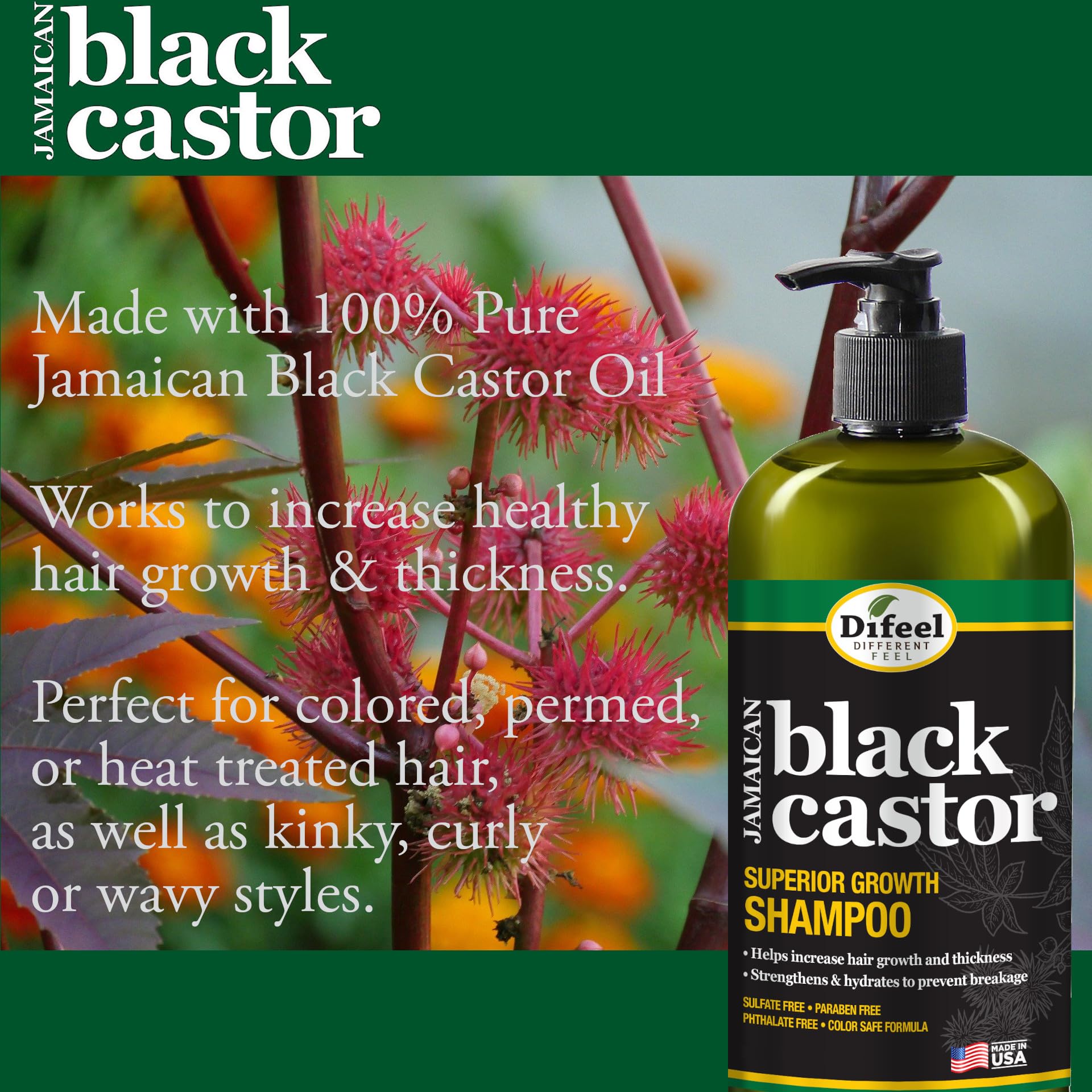 Difeel Superior Growth Jamaican Black Castor Shampoo 33.8 oz – Sulfate Free & Color Safe