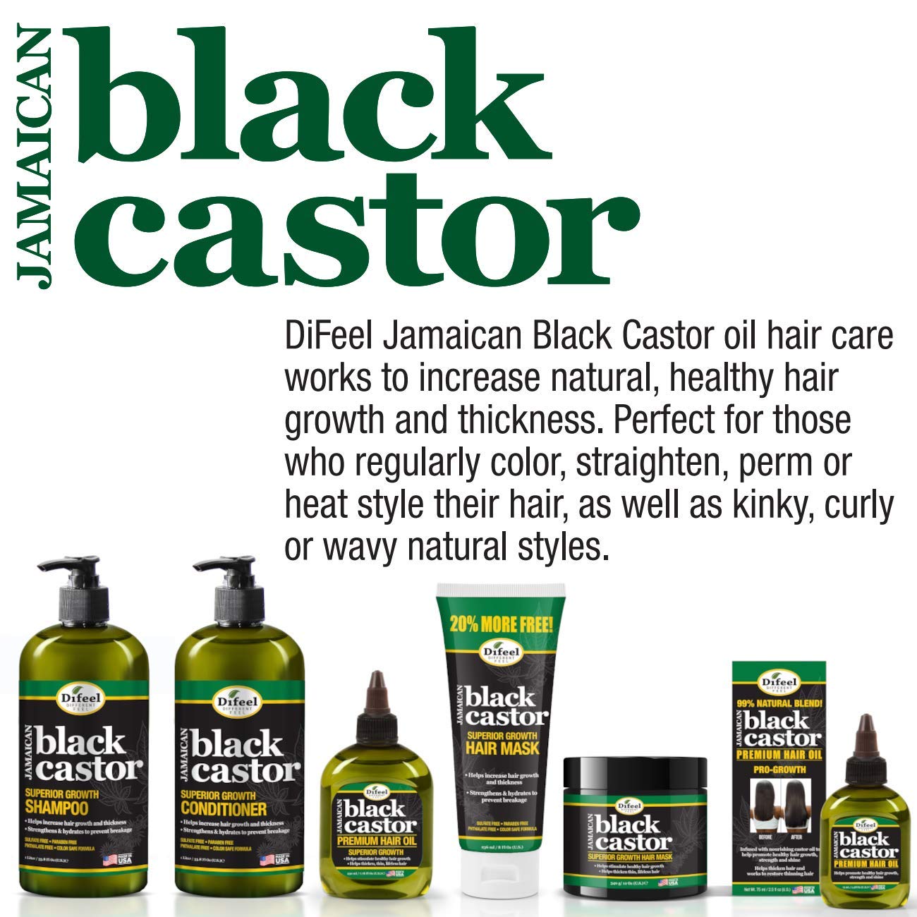 Difeel Superior Growth Jamaican Black Castor Shampoo 33.8 oz – Sulfate Free & Color Safe