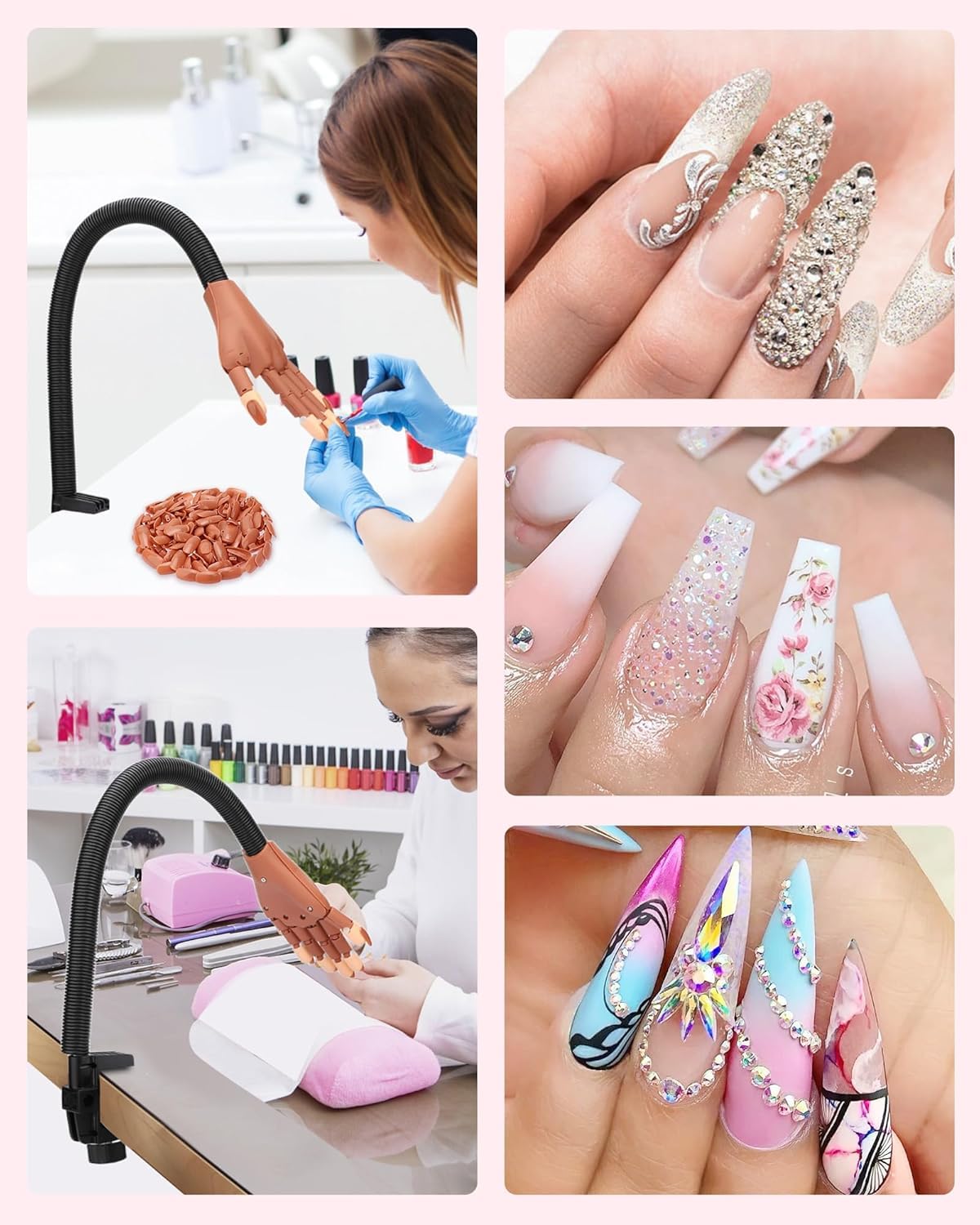 Difenni Practice Hand for Acrylic Nails – Magnetic Rotatable Nail Art Hand for Beginners
