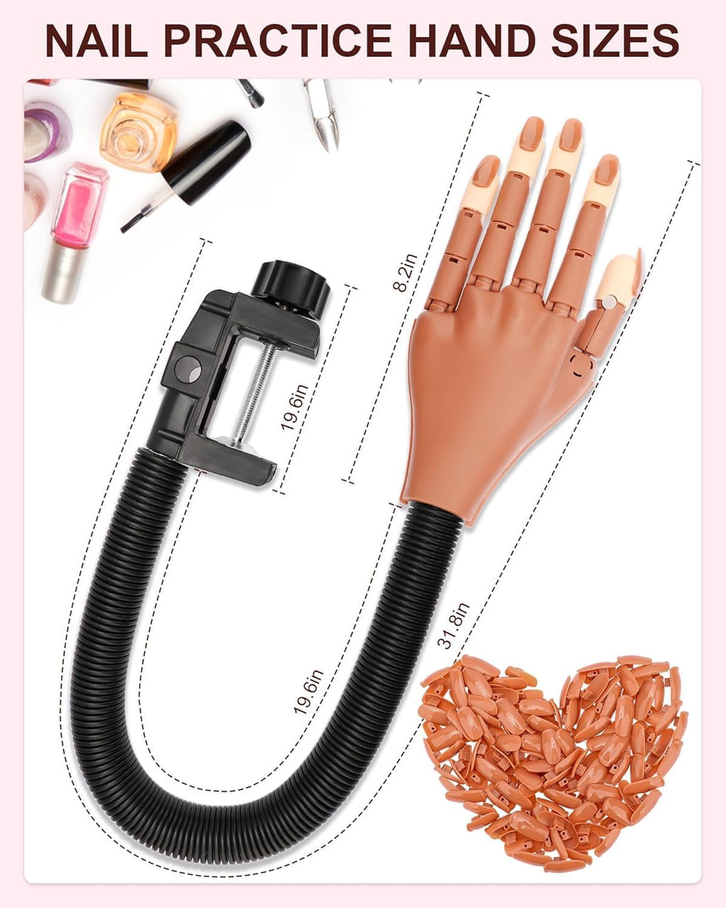 Difenni Practice Hand for Acrylic Nails – Magnetic Rotatable Nail Art Hand for Beginners