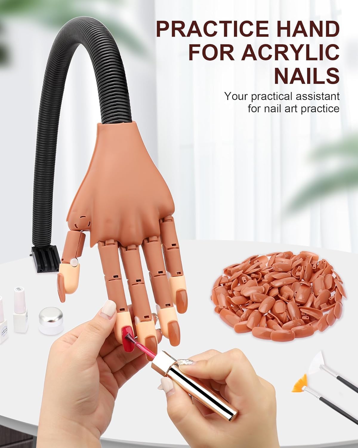 Difenni Practice Hand for Acrylic Nails – Magnetic Rotatable Nail Art Hand for Beginners