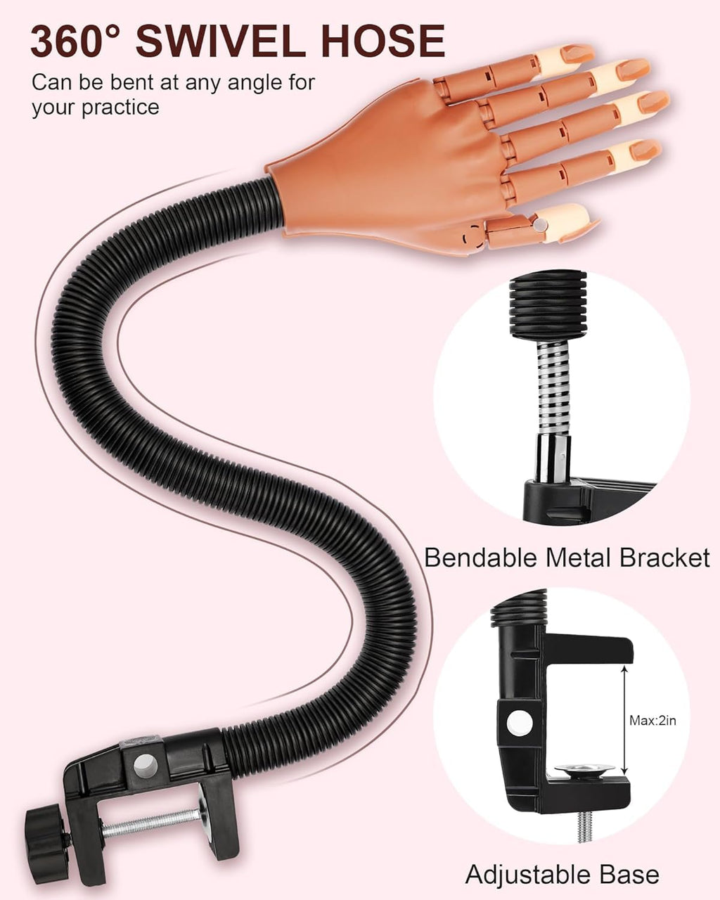 Difenni Practice Hand for Acrylic Nails – Magnetic Rotatable Nail Art Hand for Beginners