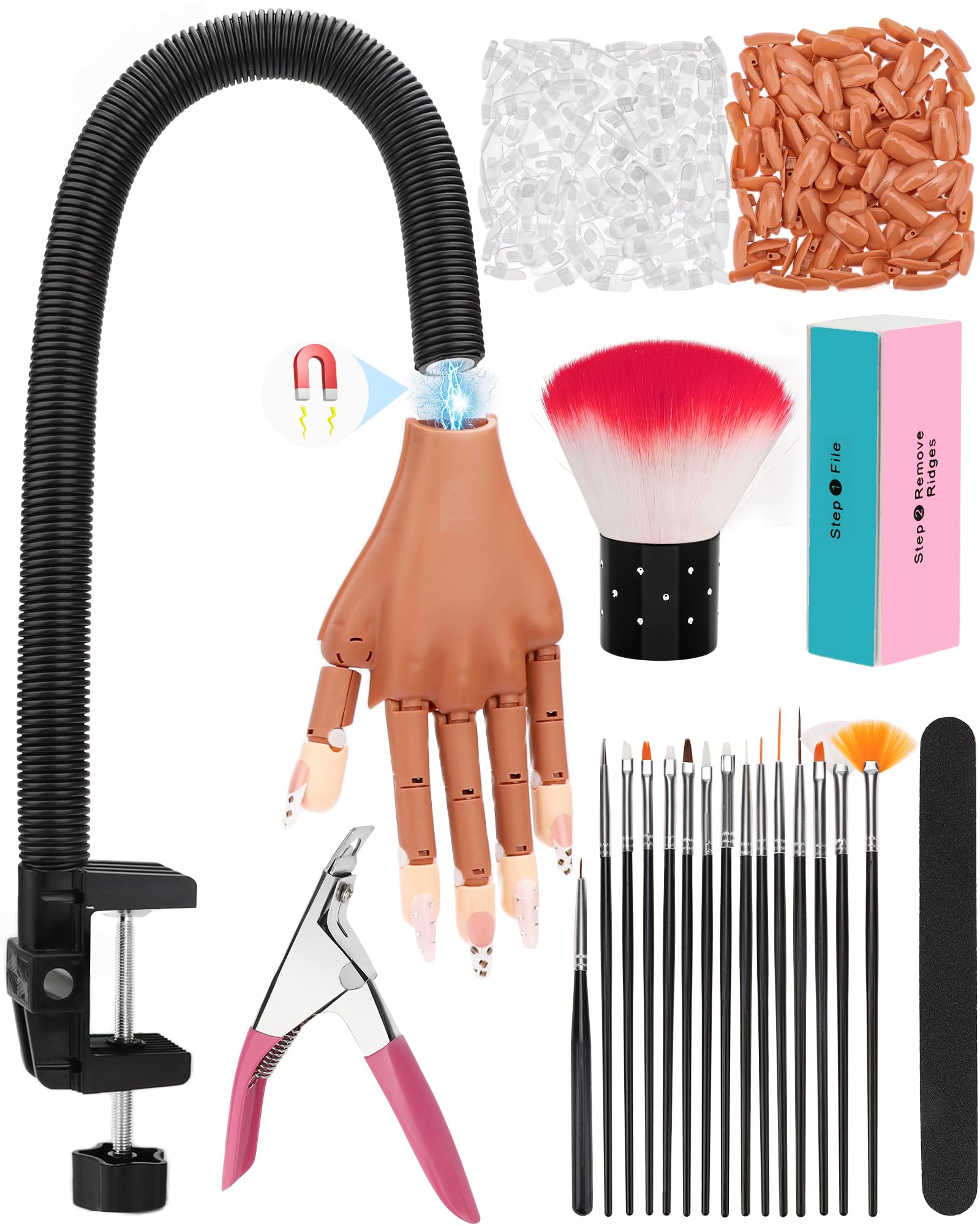 Difenni Practice Hand for Acrylic Nails – Magnetic Rotatable Nail Art Hand for Beginners