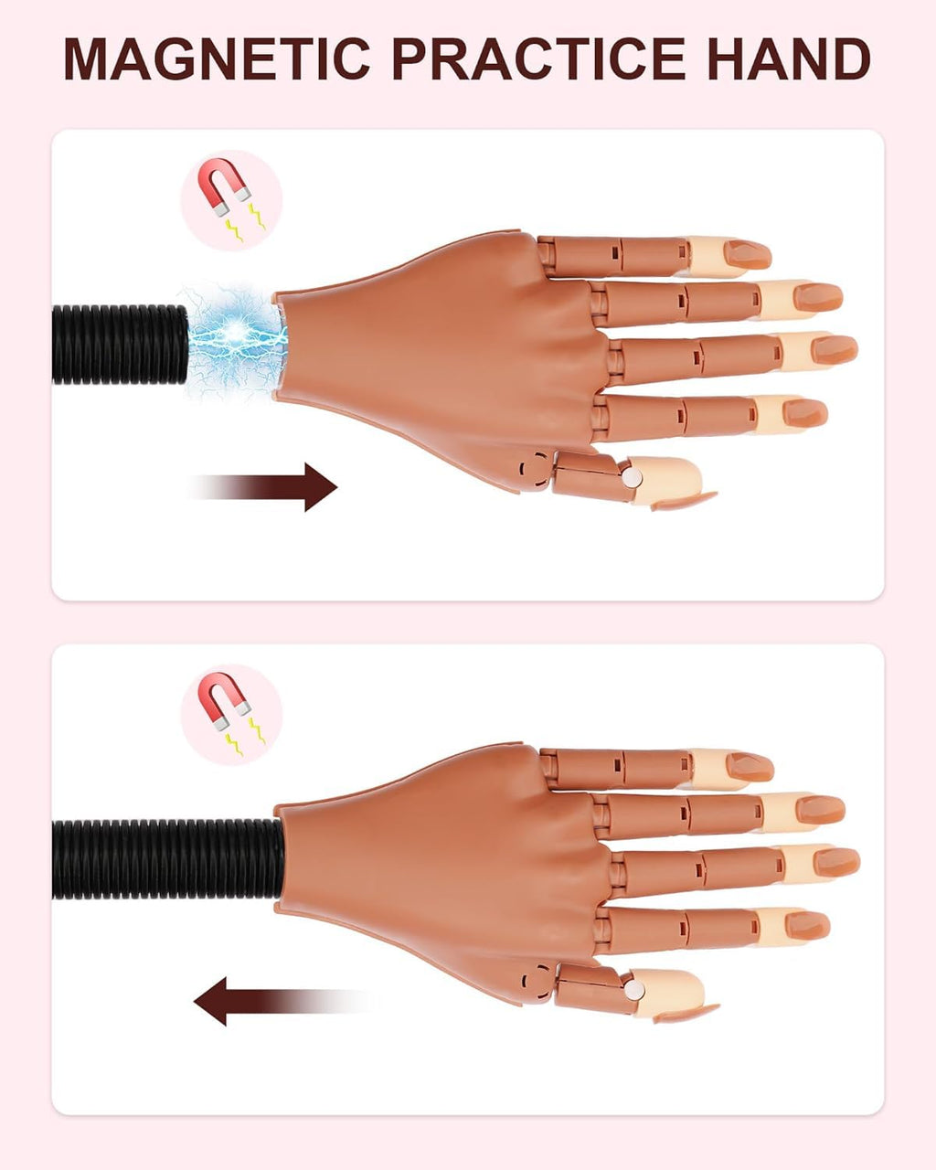 Difenni Practice Hand for Acrylic Nails – Magnetic Rotatable Nail Art Hand for Beginners