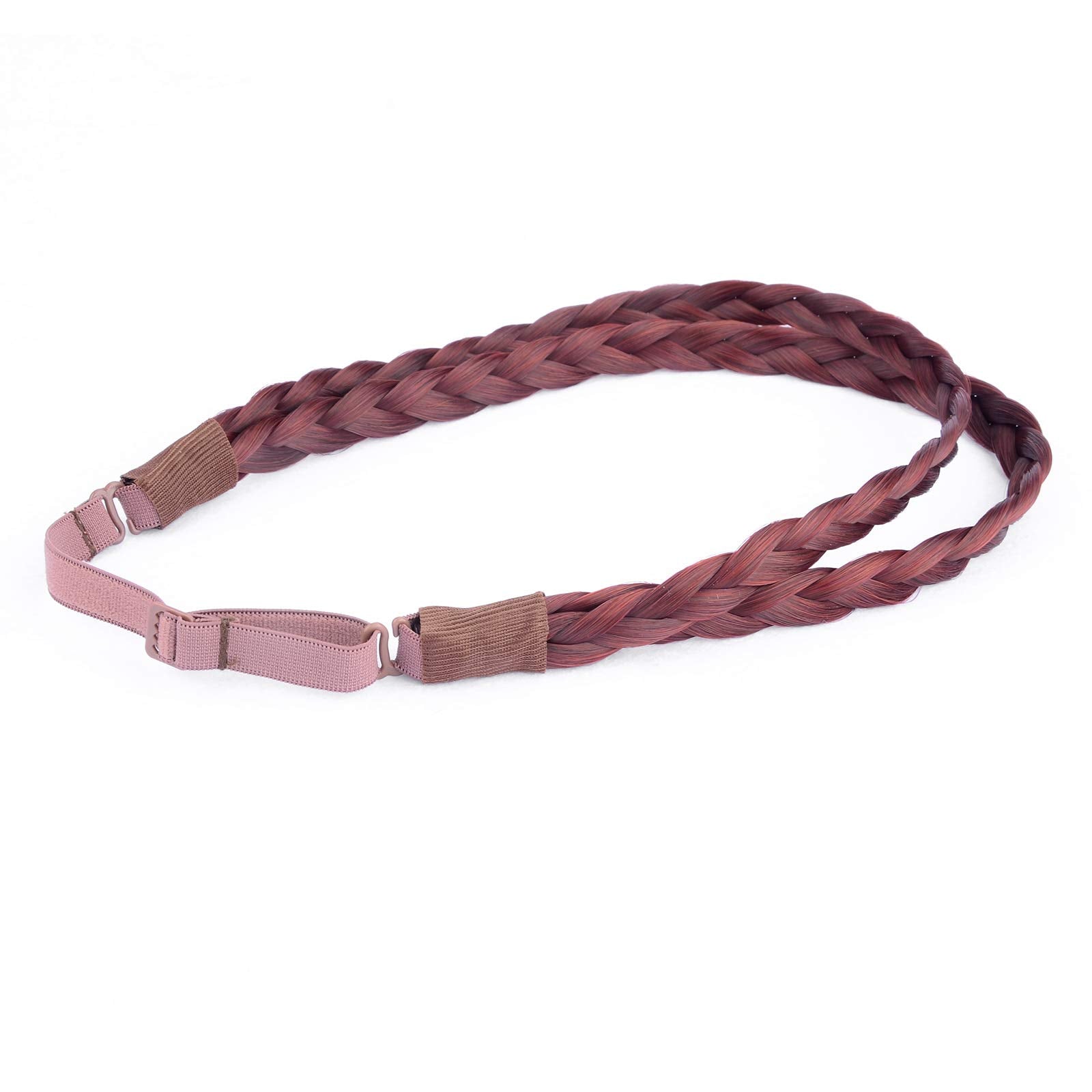 DIGUAN Double Three Strand Synthetic Hair Braided Headband Extension – Burgundy