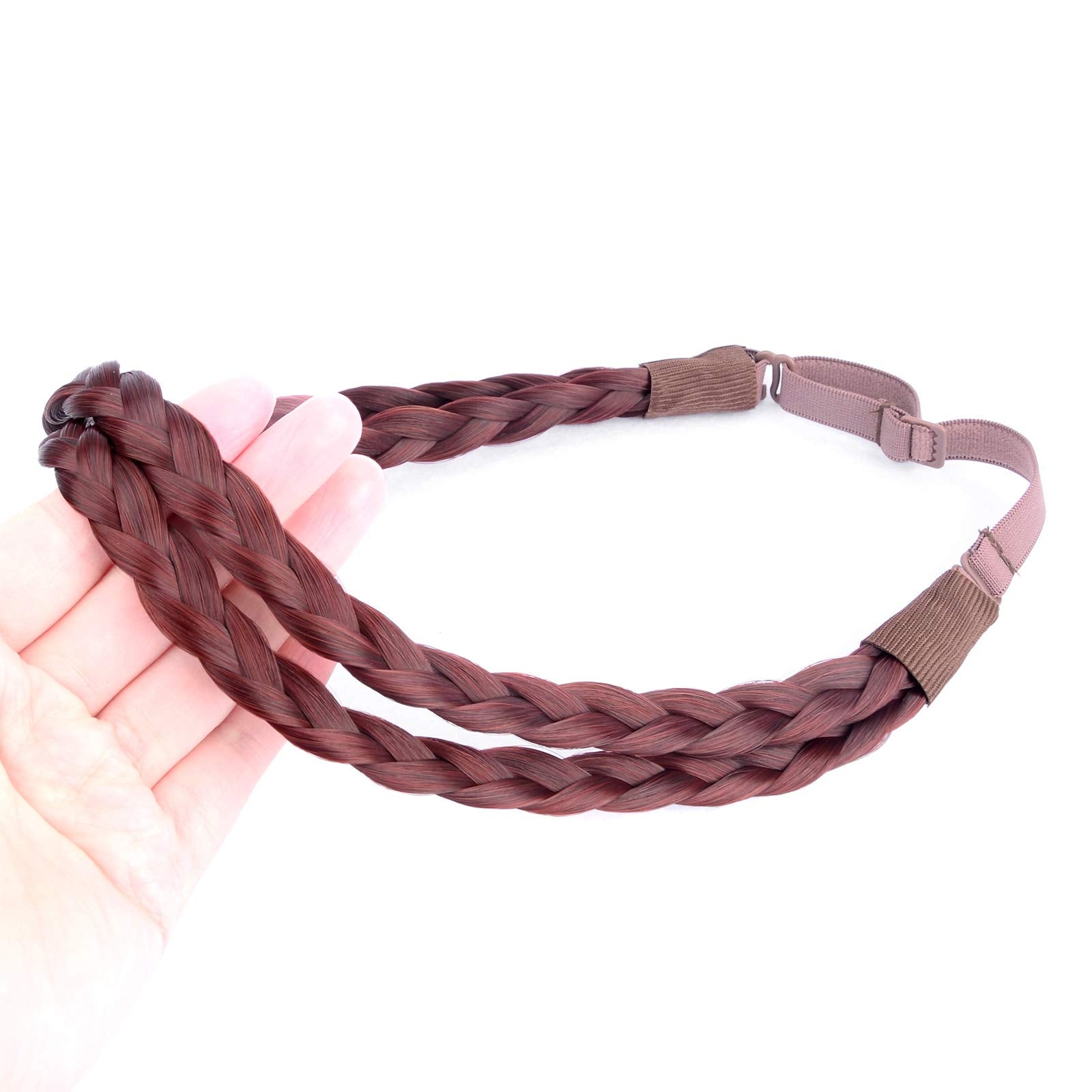 DIGUAN Double Three Strand Synthetic Hair Braided Headband Extension – Burgundy